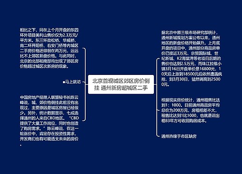 北京首现城区郊区房价倒挂 通州新房超城区二手