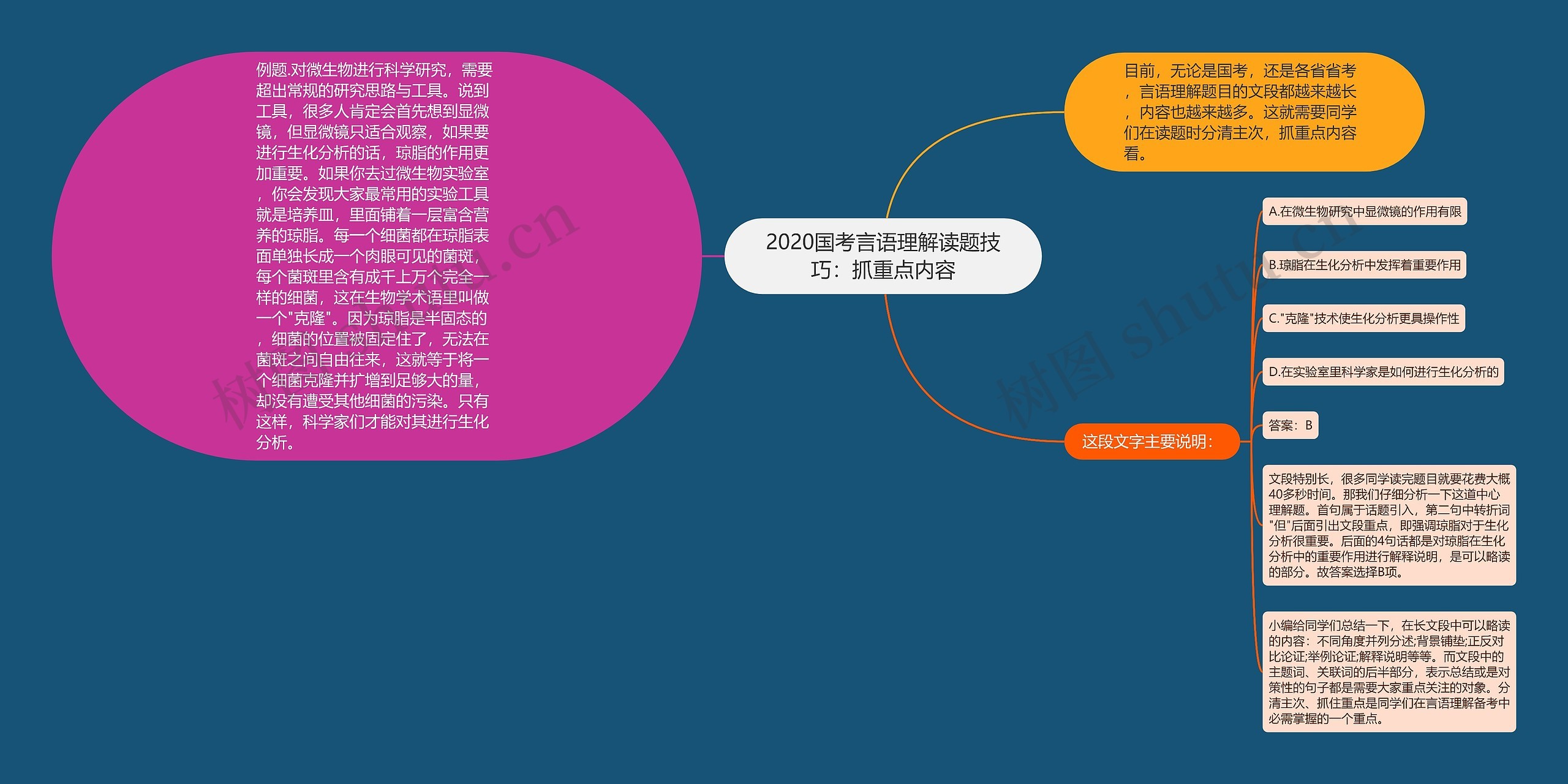 2020国考言语理解读题技巧：抓重点内容思维导图