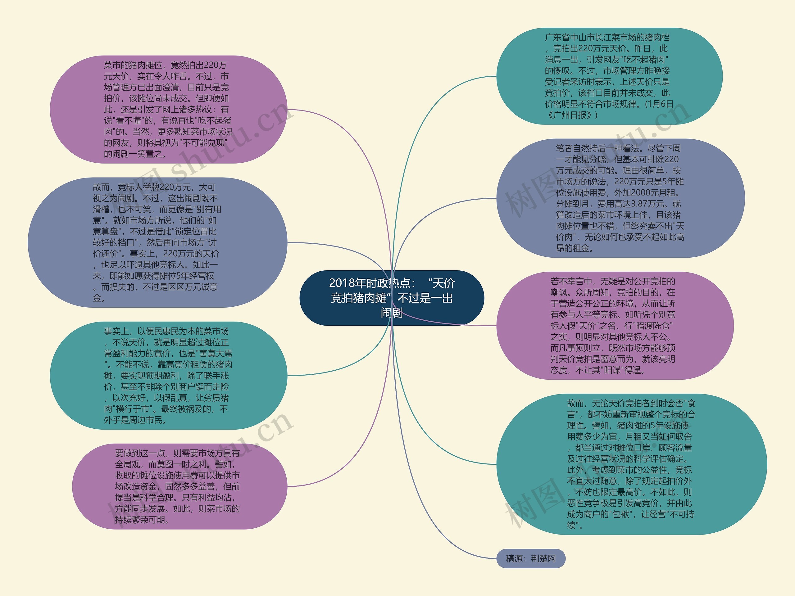 2018年时政热点：“天价竞拍猪肉摊”不过是一出闹剧思维导图