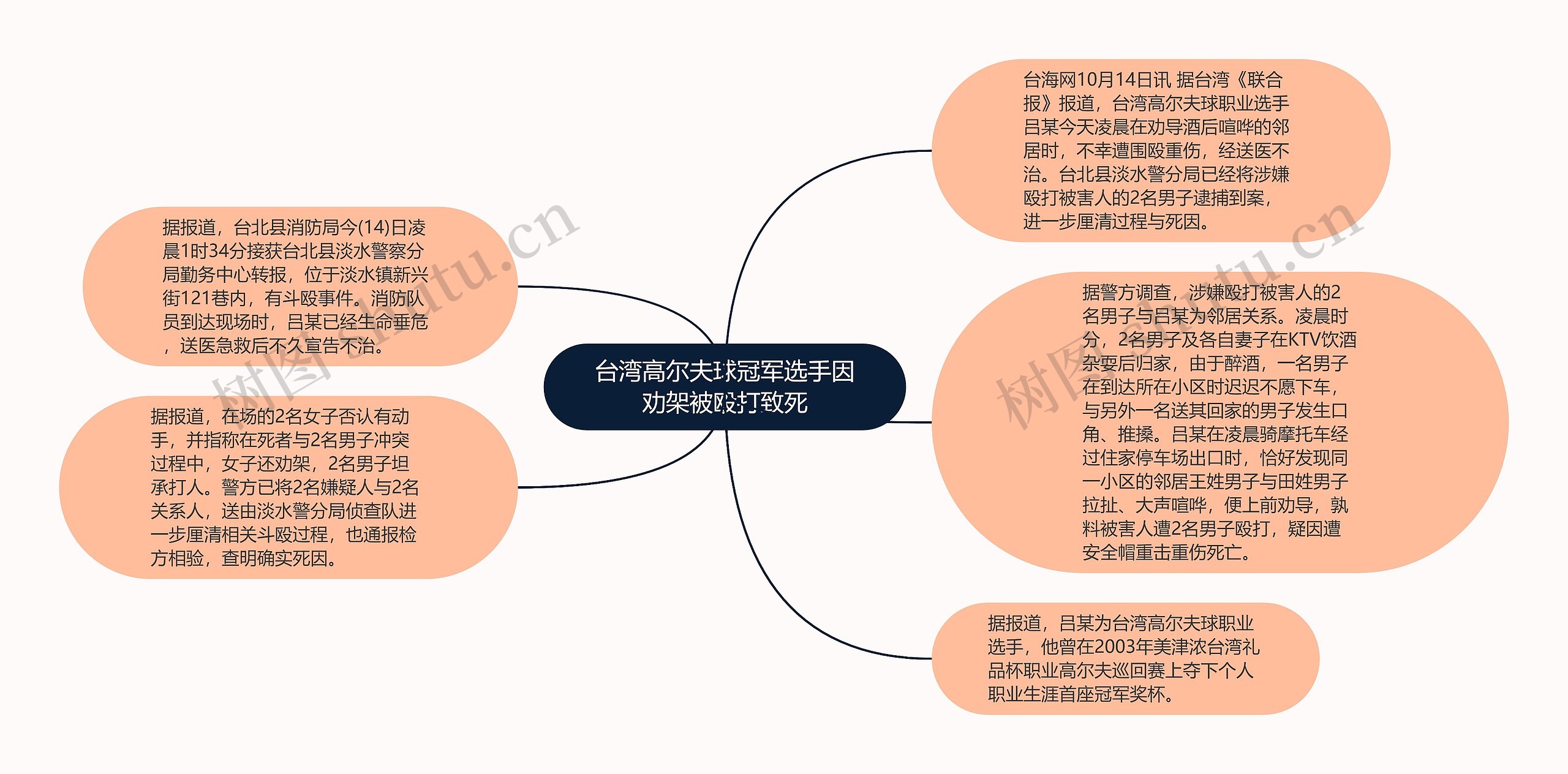 台湾高尔夫球冠军选手因劝架被殴打致死思维导图