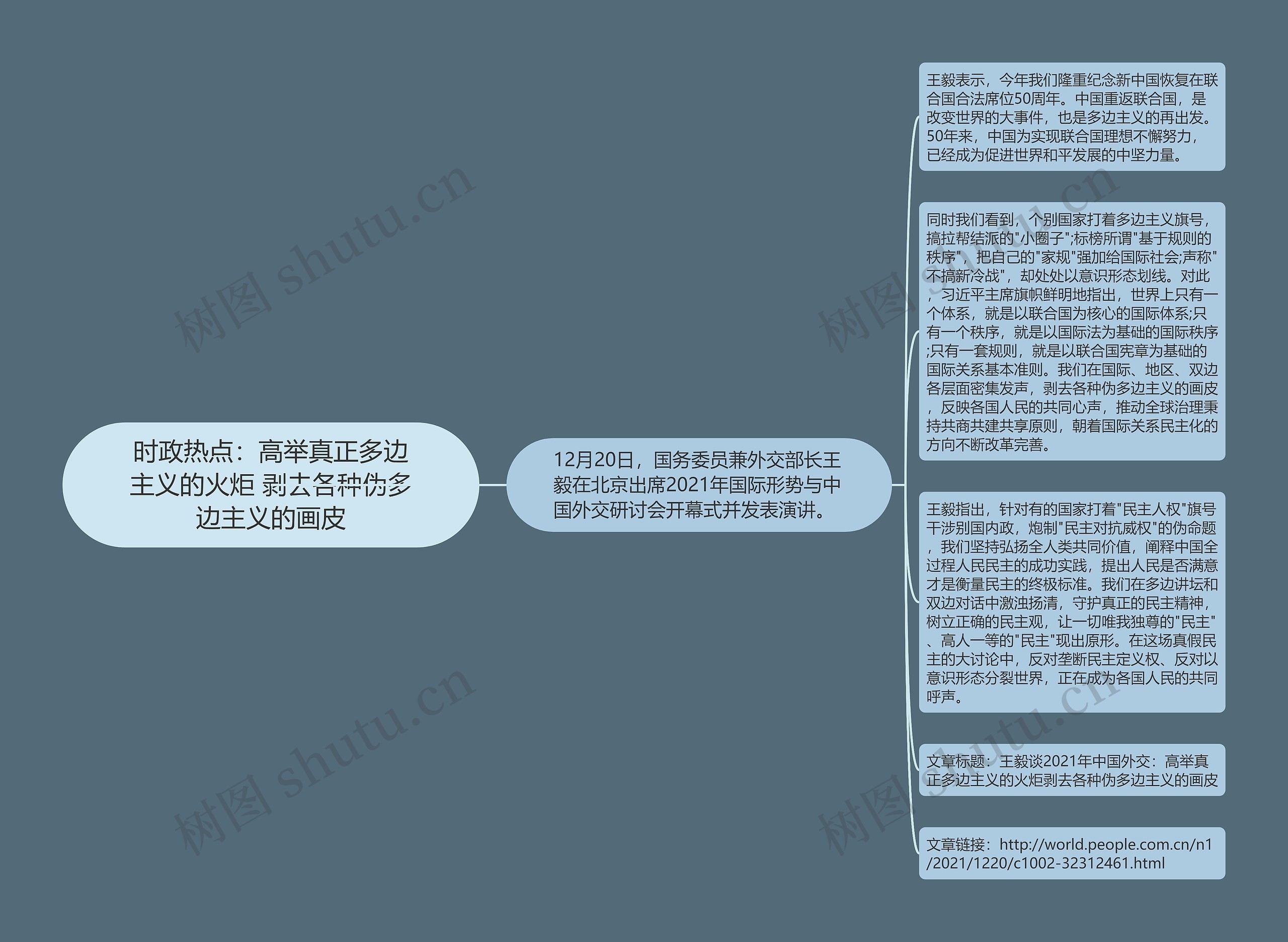 时政热点：高举真正多边主义的火炬 剥去各种伪多边主义的画皮思维导图