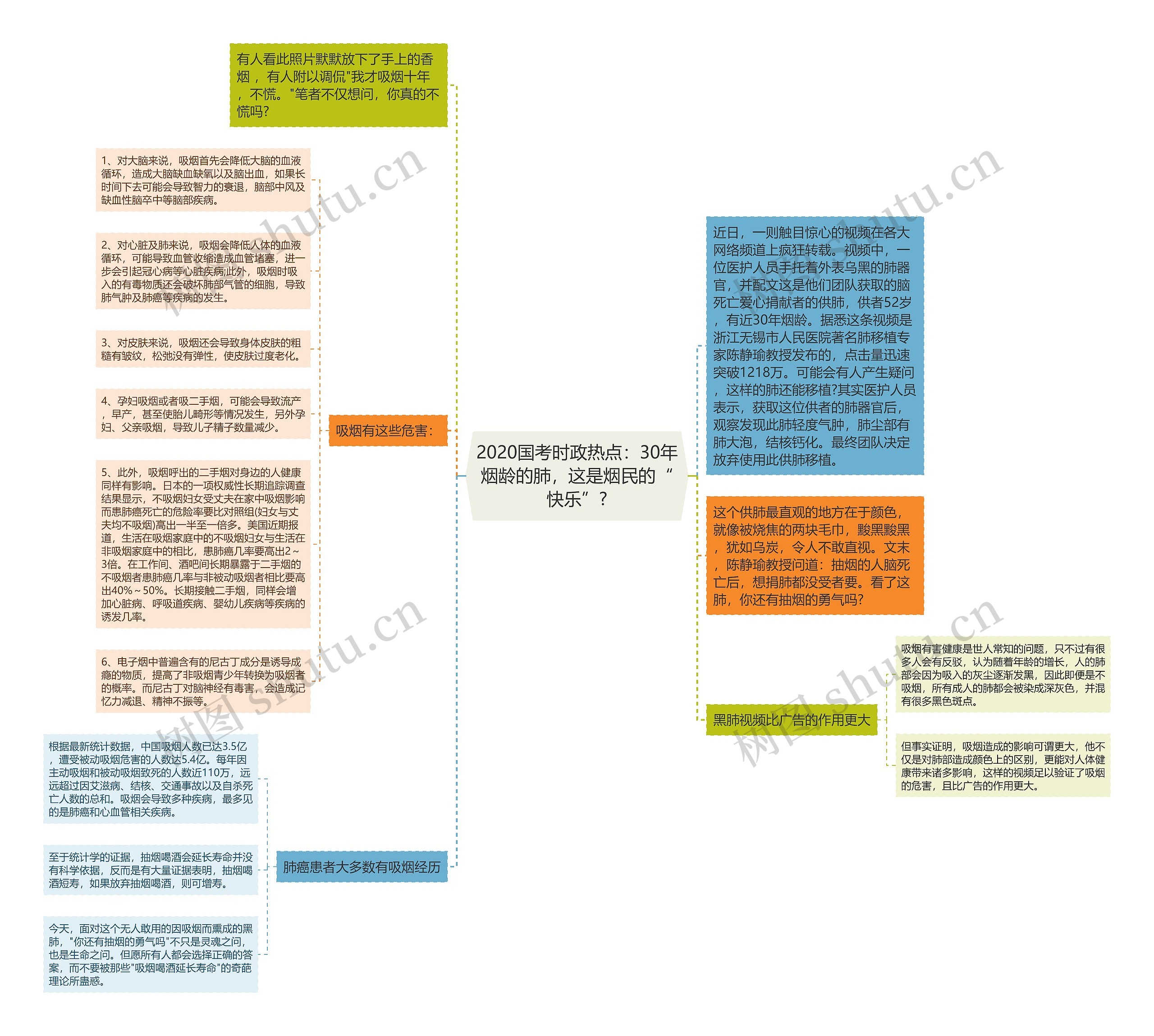 2020国考时政热点：30年烟龄的肺，这是烟民的“快乐”?思维导图