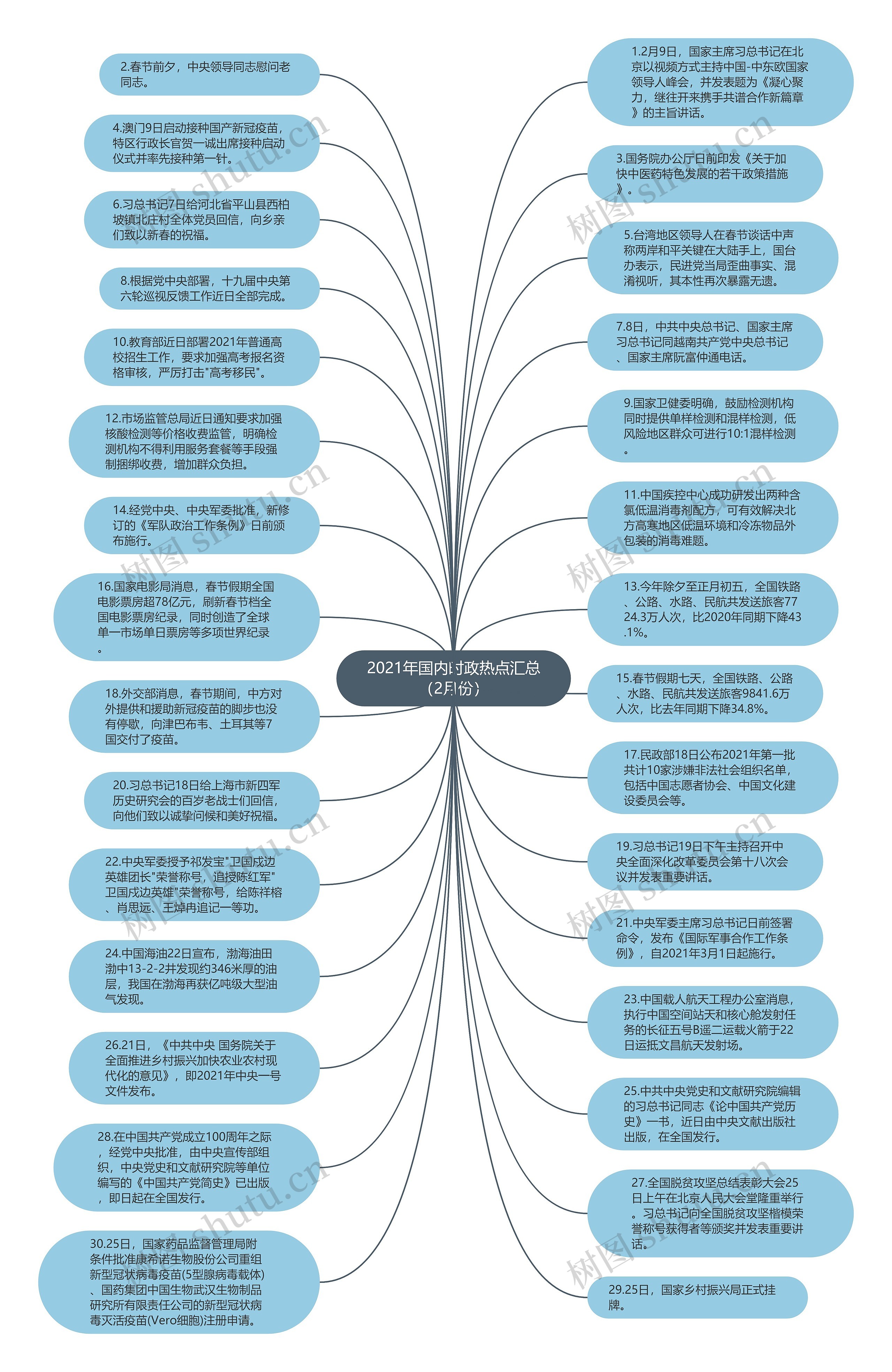 2021年国内时政热点汇总（2月份）思维导图