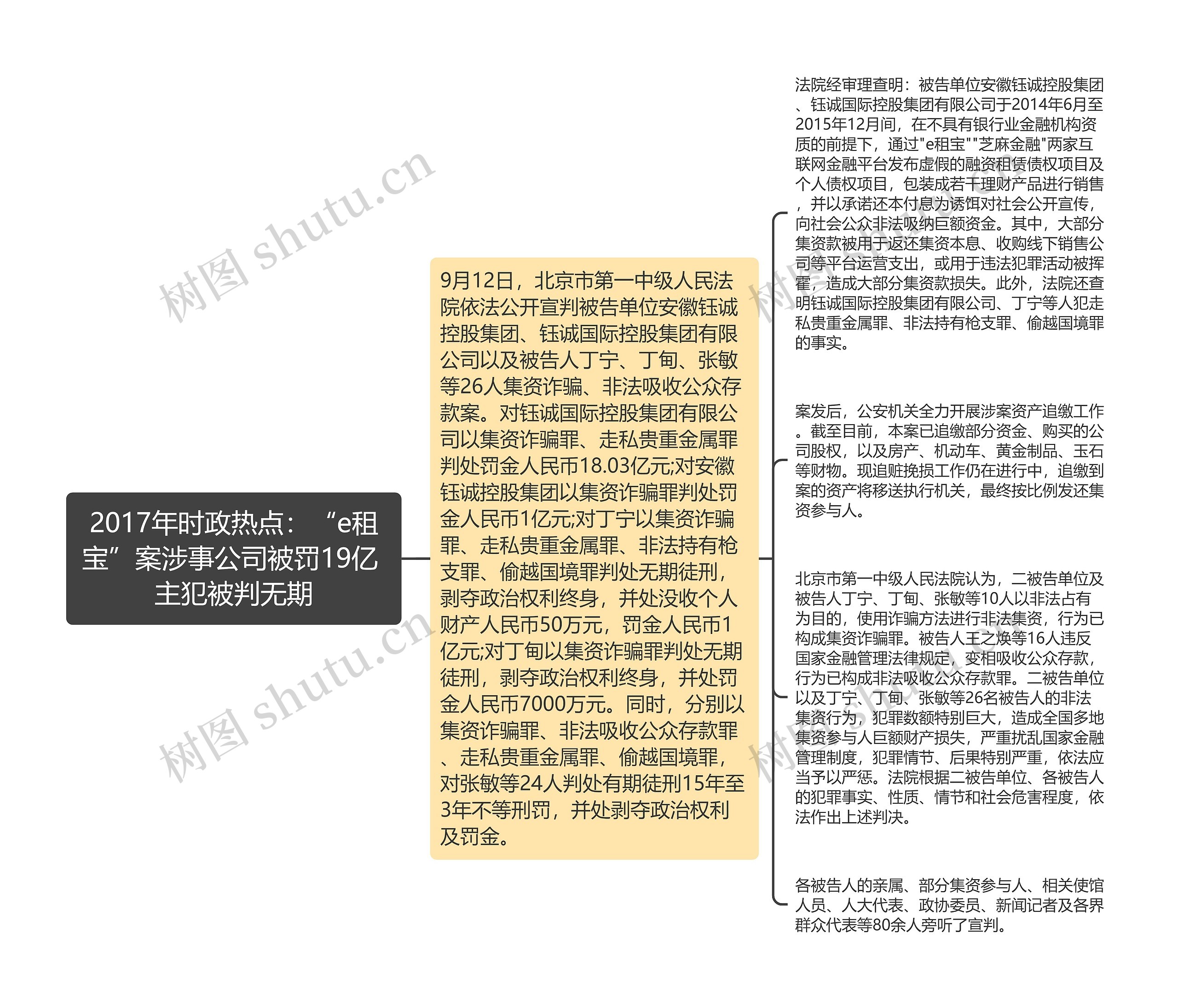 2017年时政热点：“e租宝”案涉事公司被罚19亿 主犯被判无期思维导图