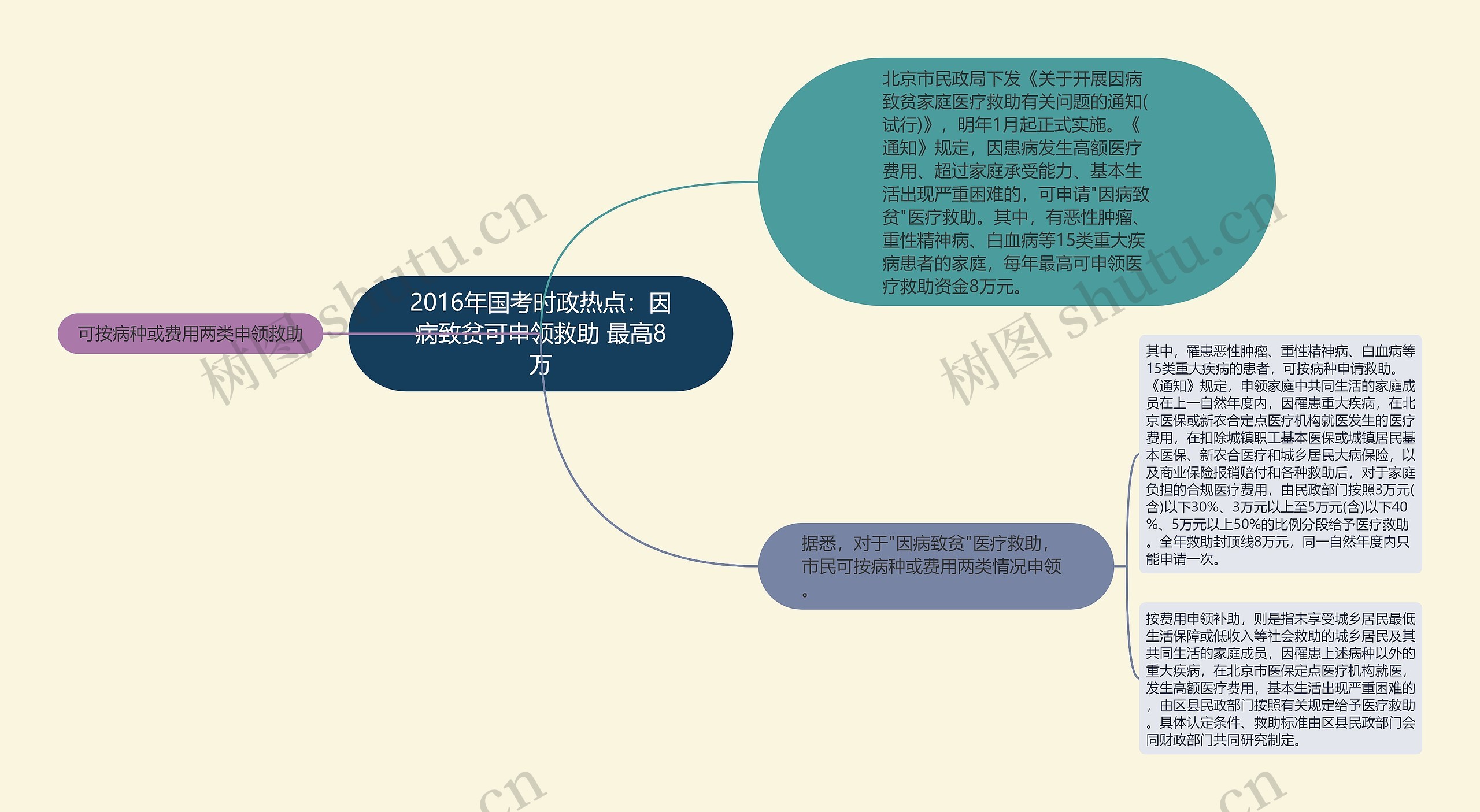 2016年国考时政热点：因病致贫可申领救助 最高8万思维导图