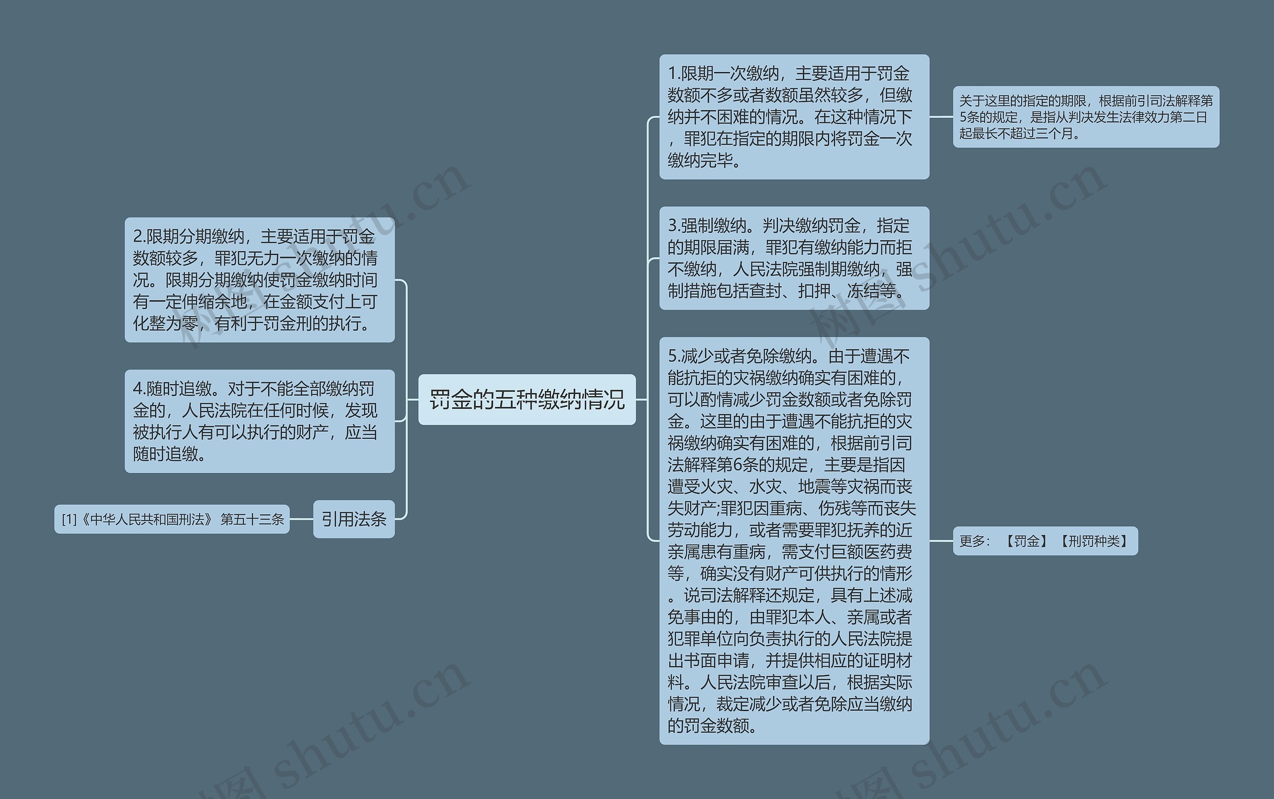 罚金的五种缴纳情况思维导图