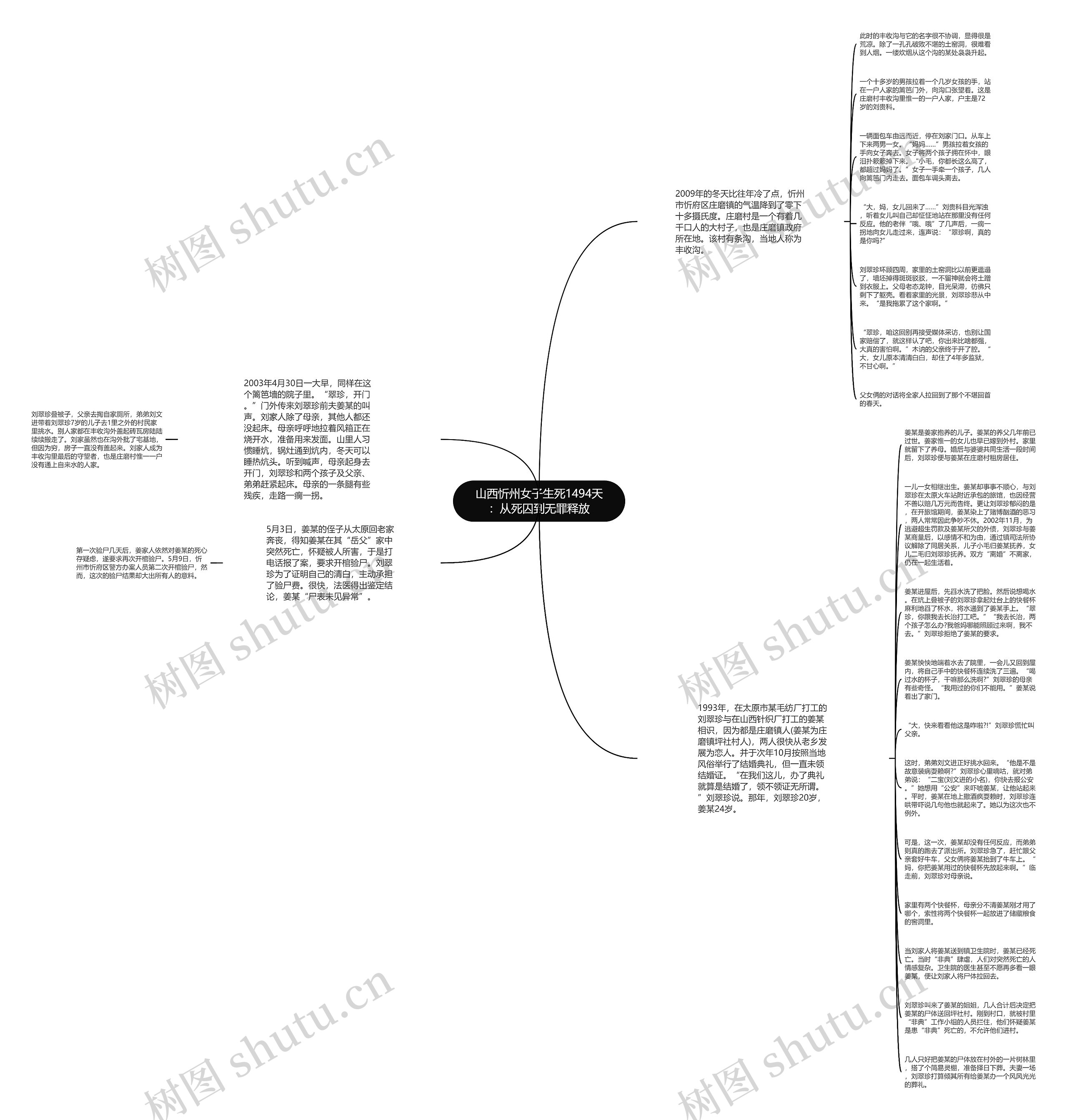 山西忻州女子生死1494天：从死囚到无罪释放思维导图