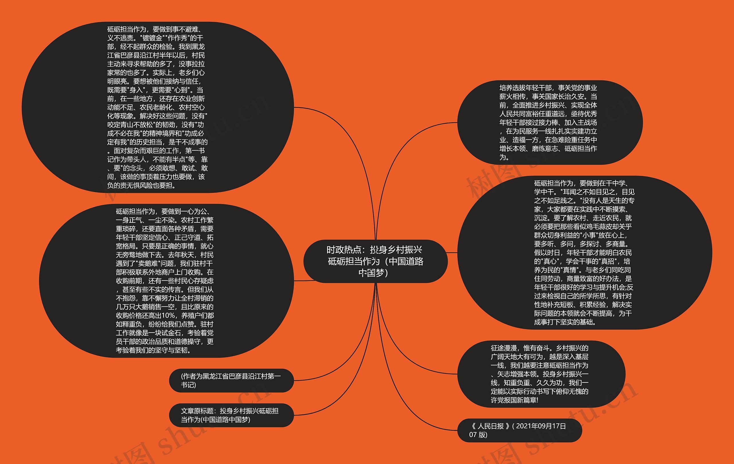 时政热点：投身乡村振兴 砥砺担当作为（中国道路中国梦）思维导图