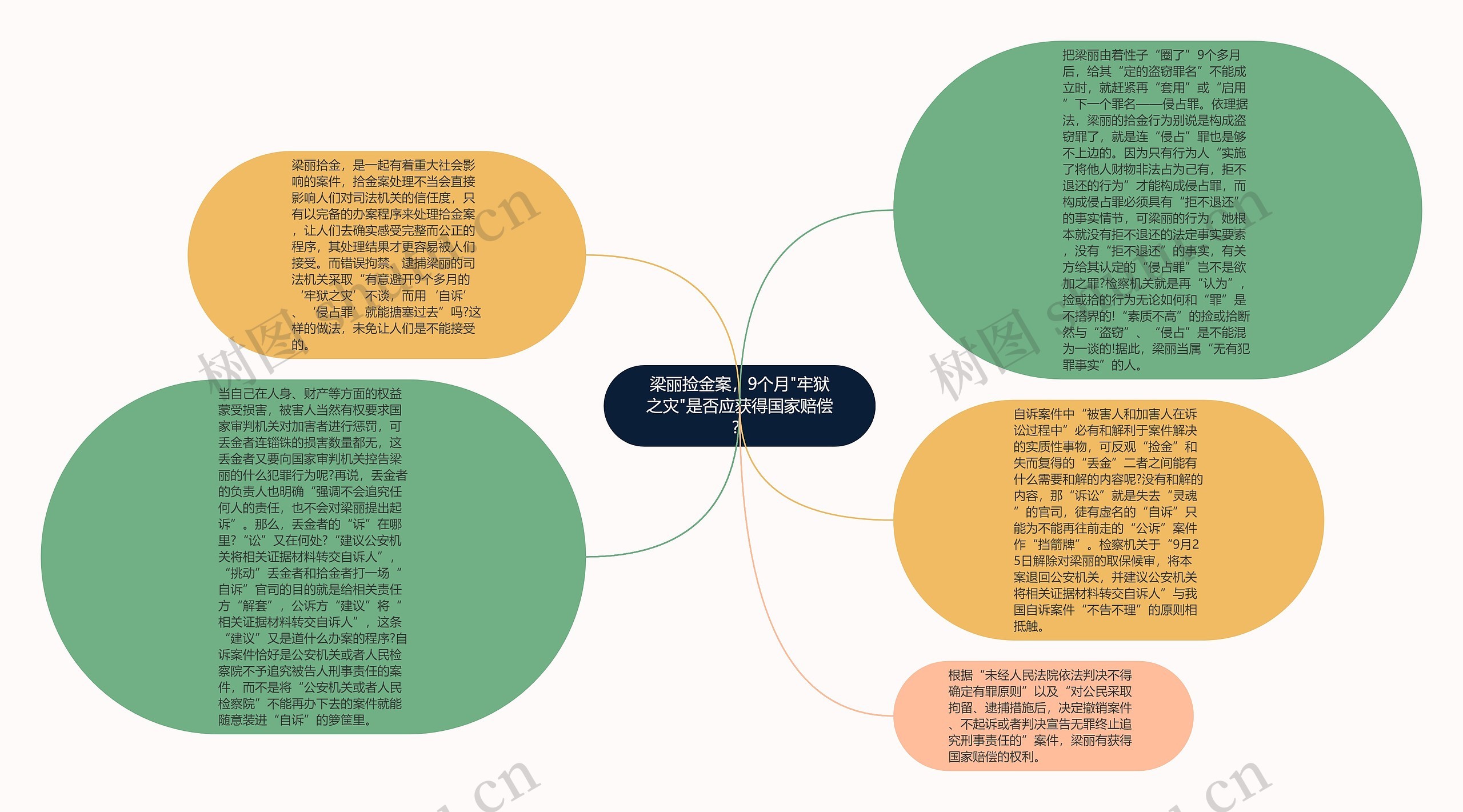 梁丽捡金案，9个月"牢狱之灾"是否应获得国家赔偿？思维导图