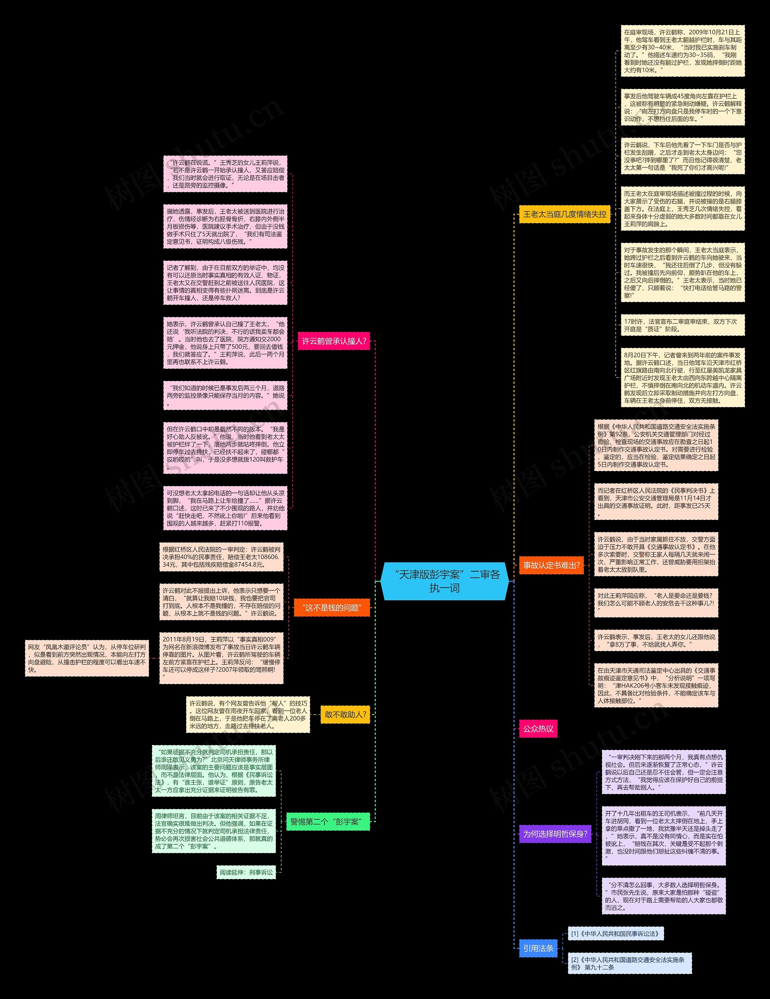 “天津版彭宇案”二审各执一词思维导图