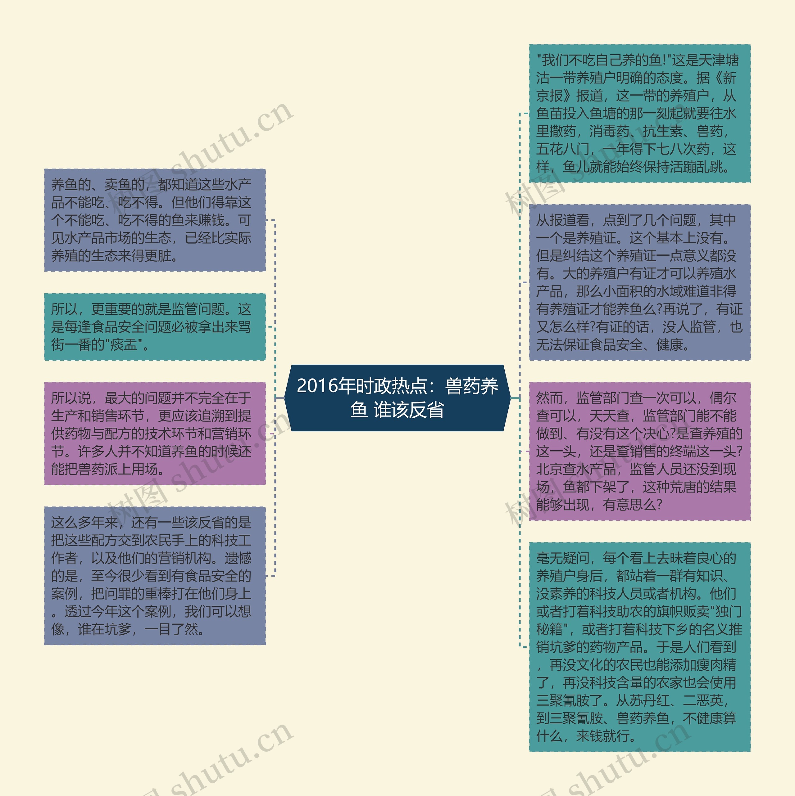 2016年时政热点：兽药养鱼 谁该反省思维导图