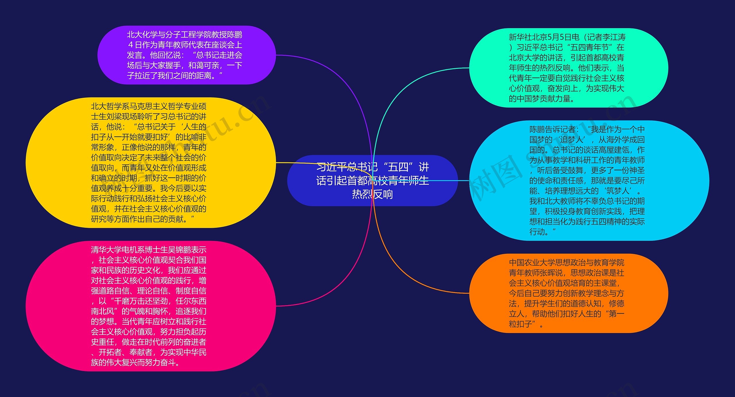 习近平总书记“五四”讲话引起首都高校青年师生热烈反响思维导图