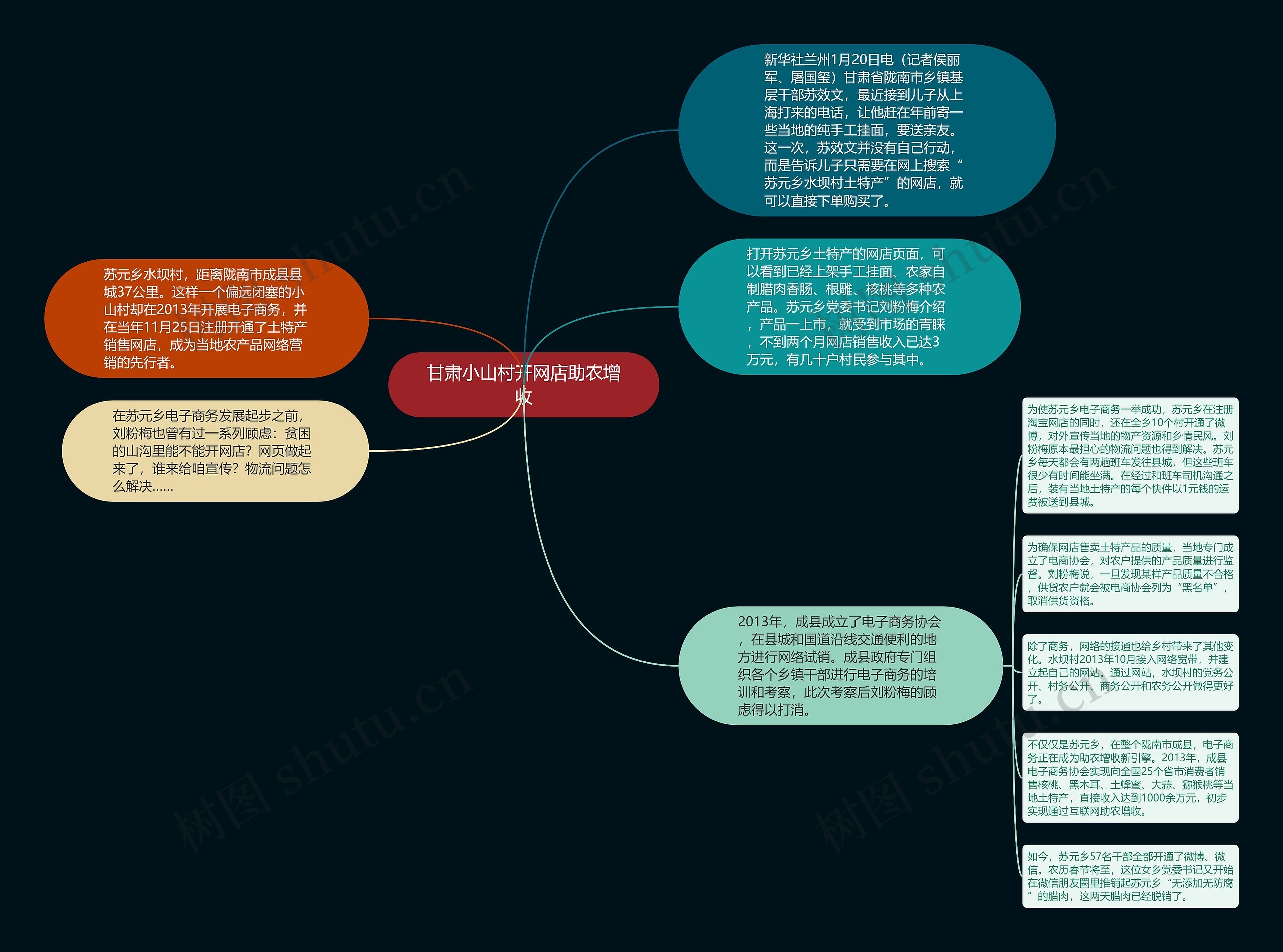 甘肃小山村开网店助农增收思维导图