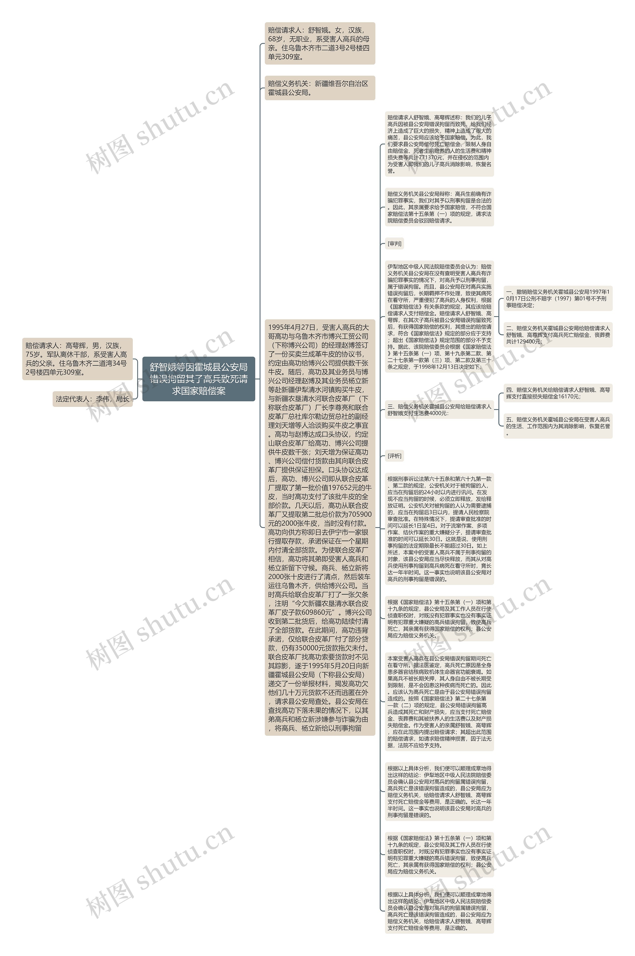 舒智娥等因霍城县公安局错误拘留其子高兵致死请求国家赔偿案思维导图