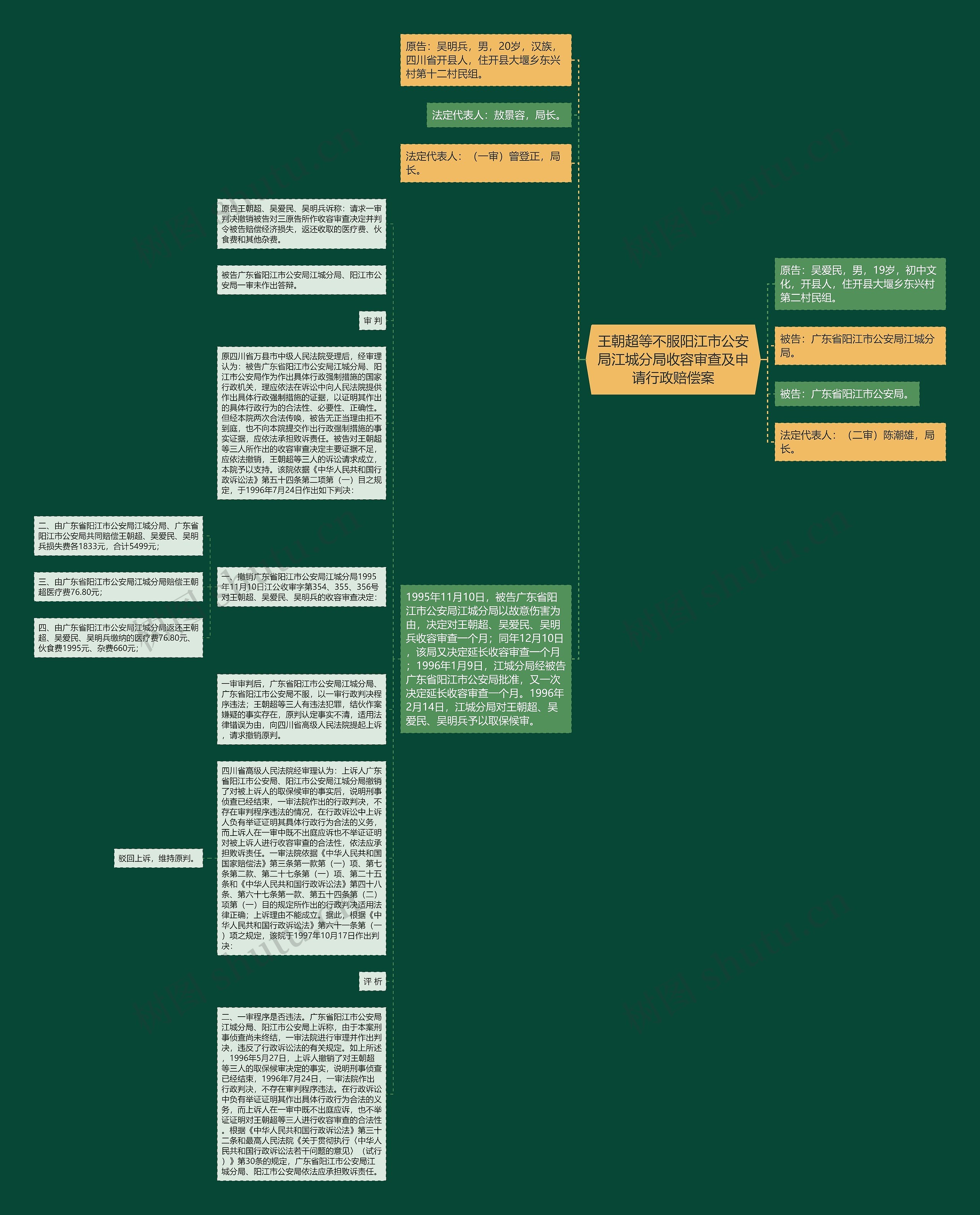 王朝超等不服阳江市公安局江城分局收容审查及申请行政赔偿案思维导图