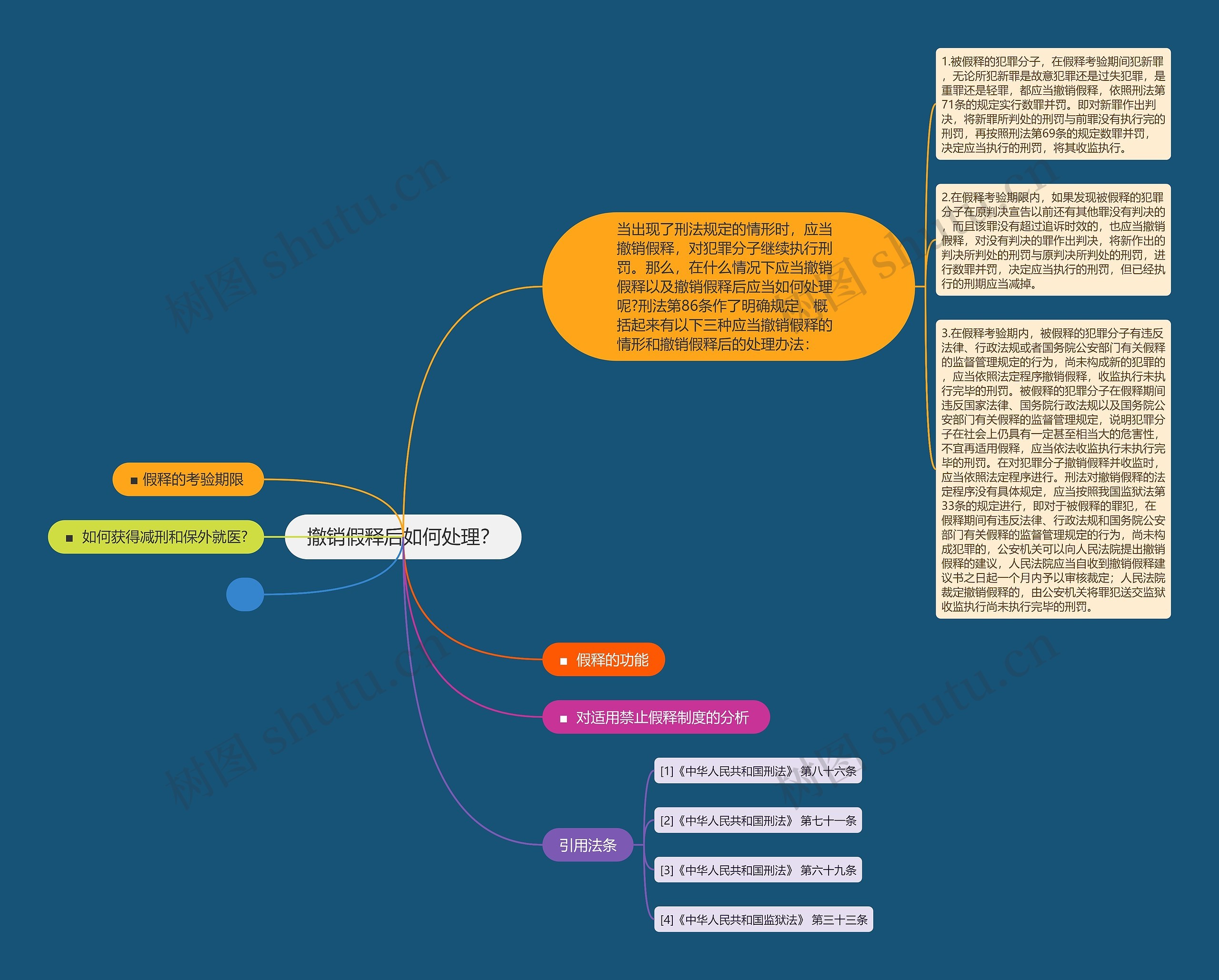 撤销假释后如何处理？思维导图