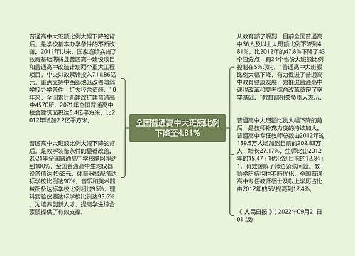 全国普通高中大班额比例下降至4.81%