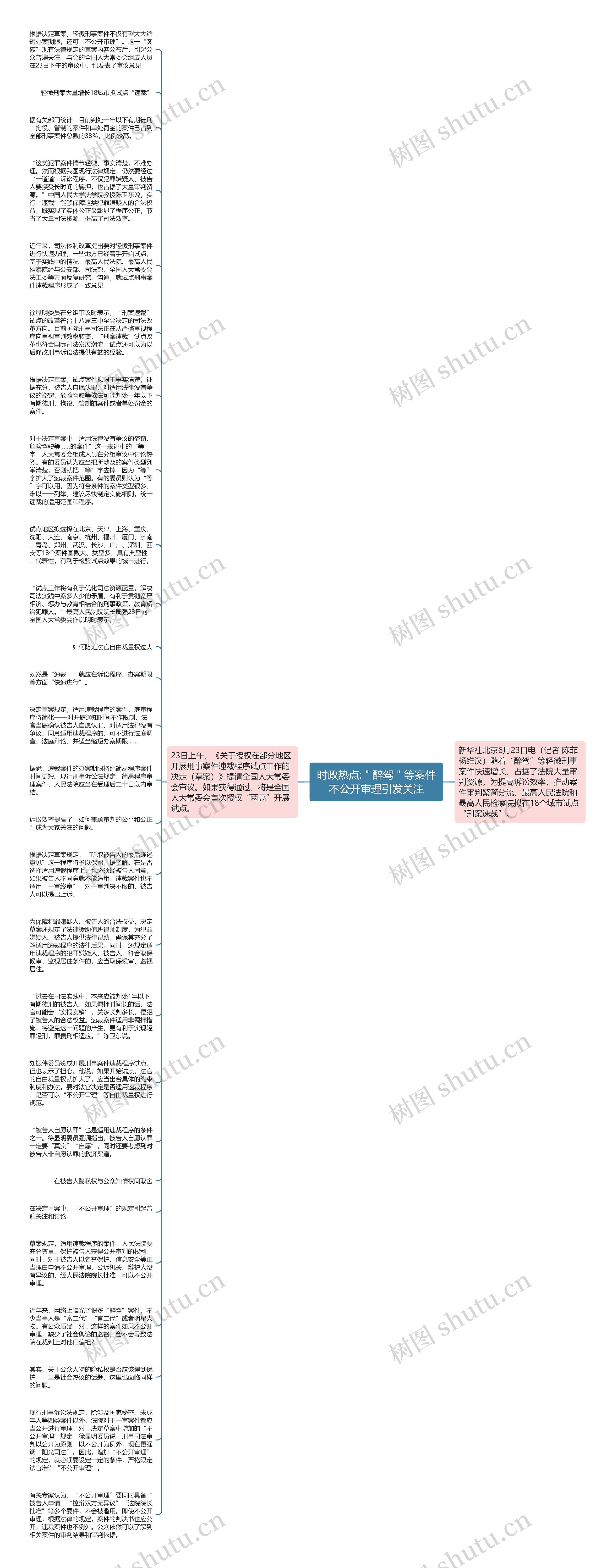 时政热点:＂醉驾＂等案件不公开审理引发关注思维导图