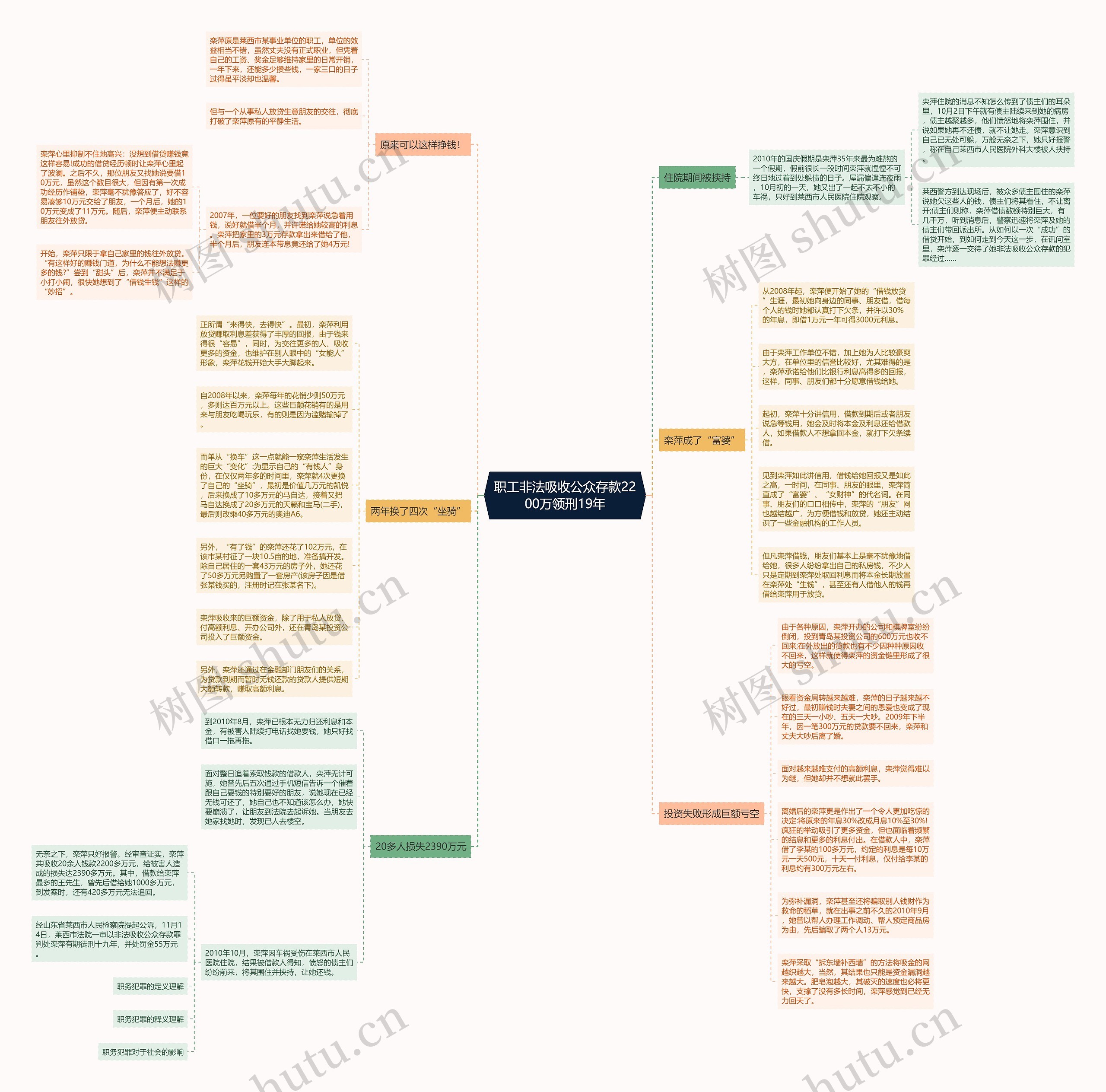 职工非法吸收公众存款2200万领刑19年思维导图