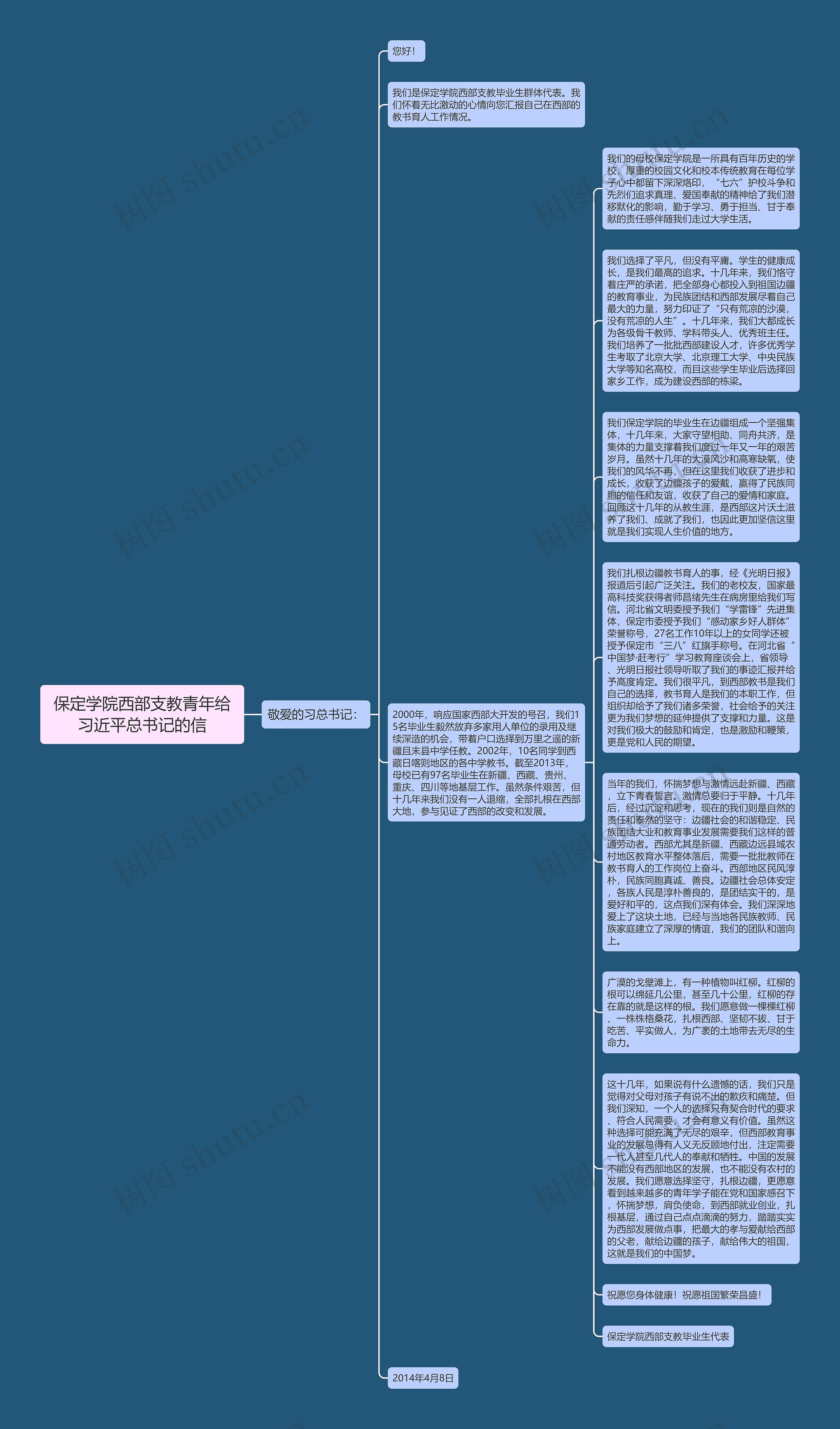 保定学院西部支教青年给习近平总书记的信思维导图