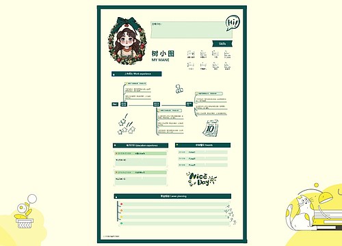可爱复古个人求职简历思维导图