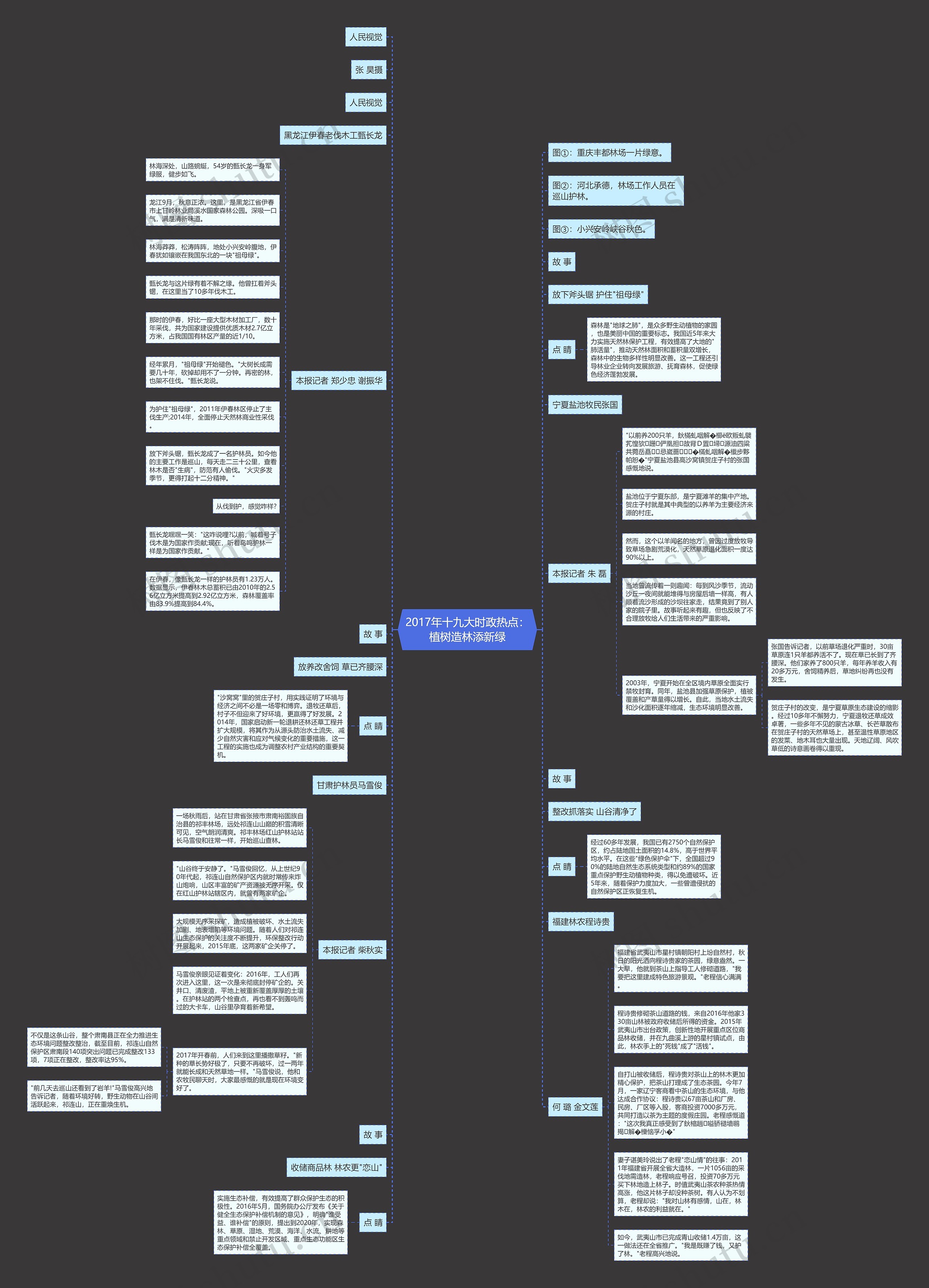 2017年十九大时政热点：植树造林添新绿思维导图