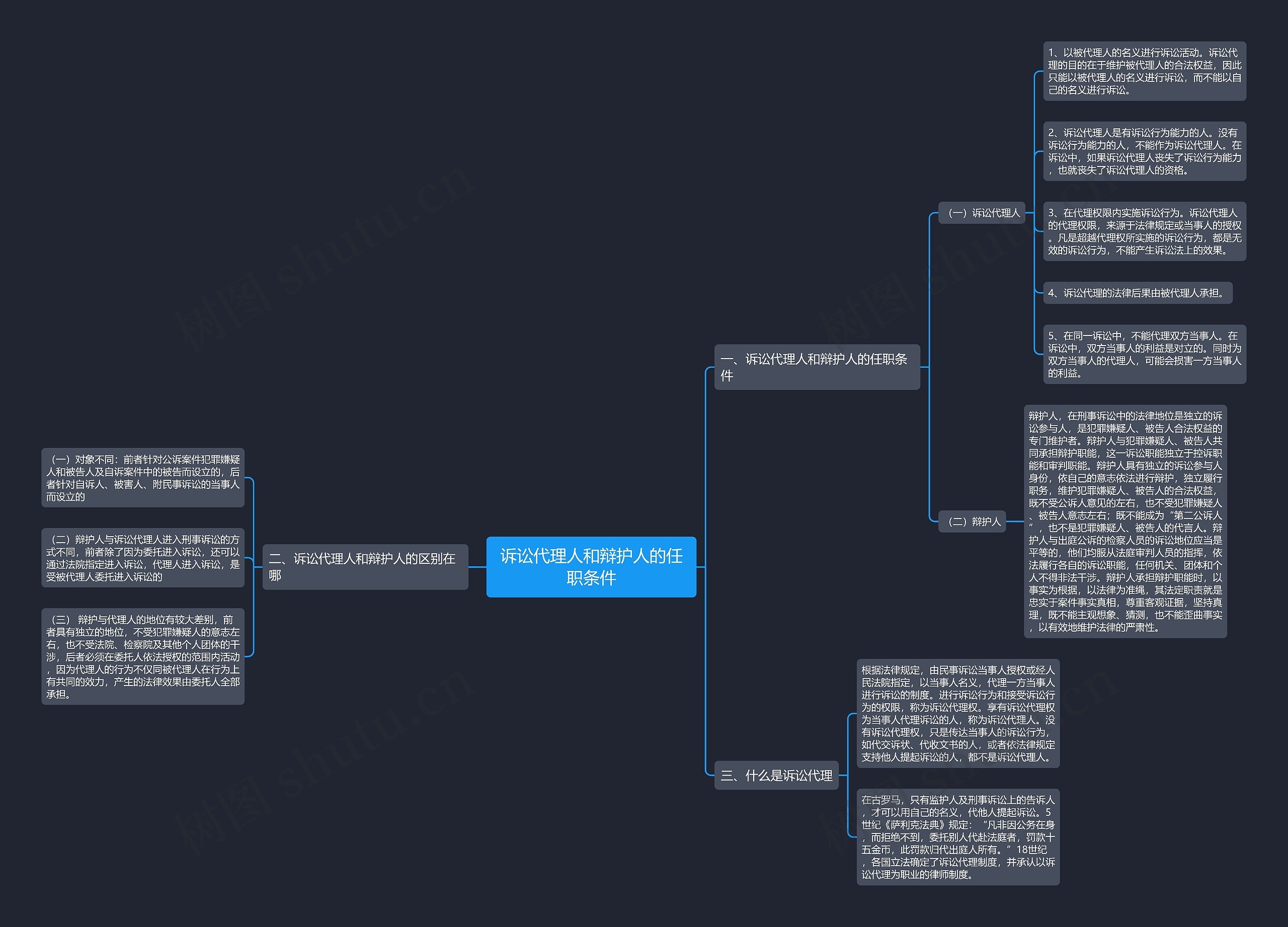 诉讼代理人和辩护人的任职条件思维导图
