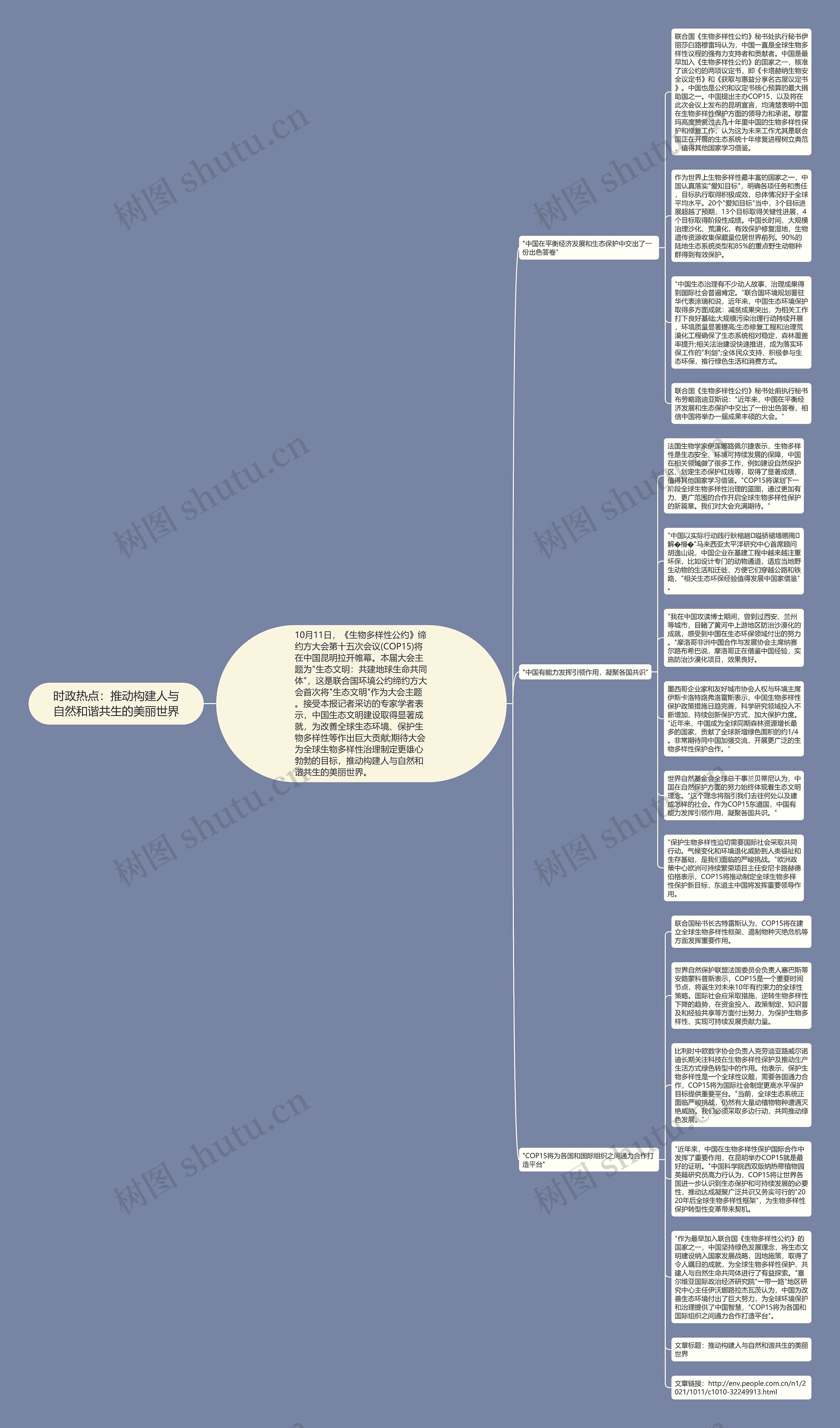 时政热点：推动构建人与自然和谐共生的美丽世界思维导图