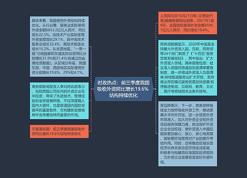 时政热点：前三季度我国吸收外资同比增长19.6% 结构持续优化