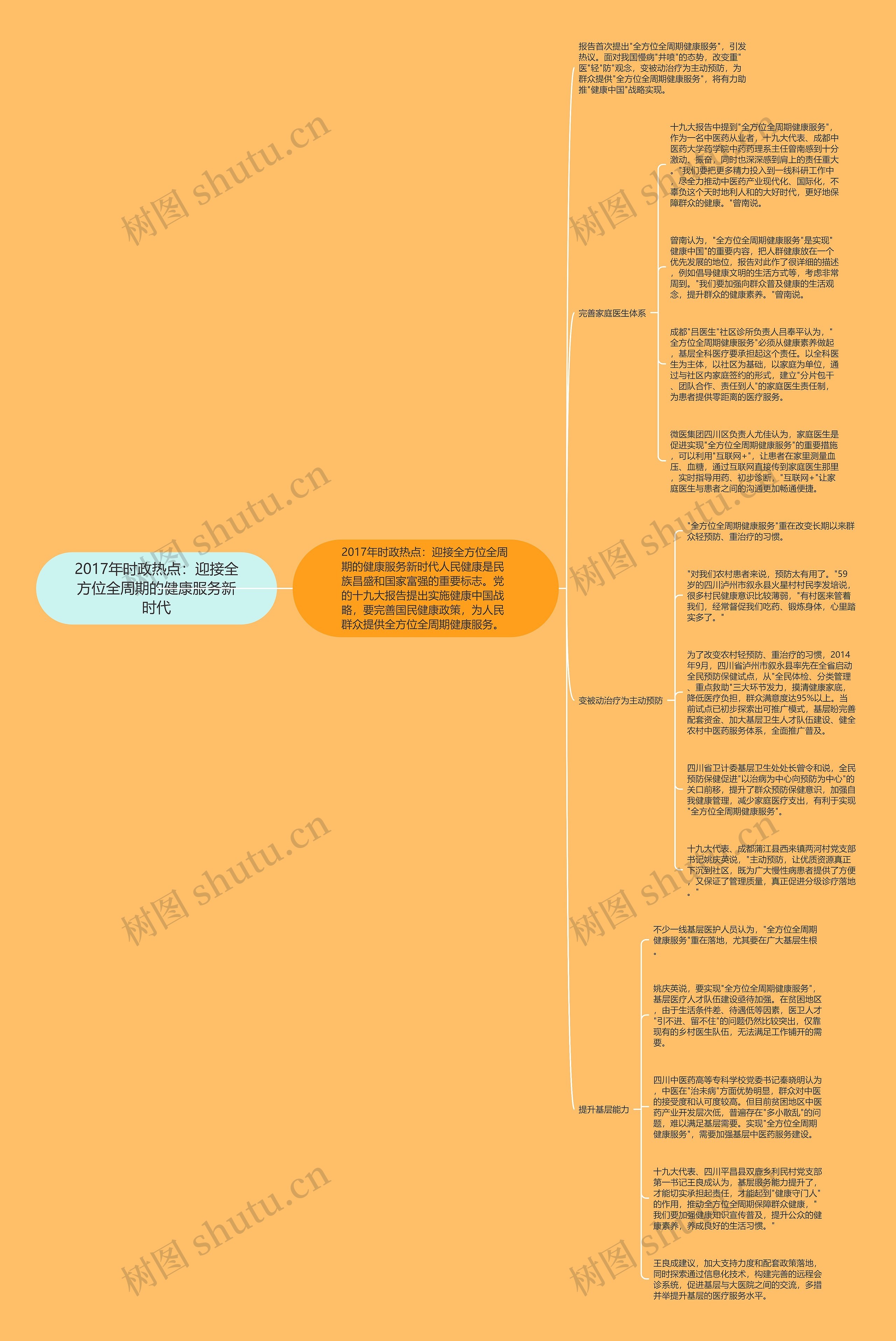 2017年时政热点：迎接全方位全周期的健康服务新时代思维导图