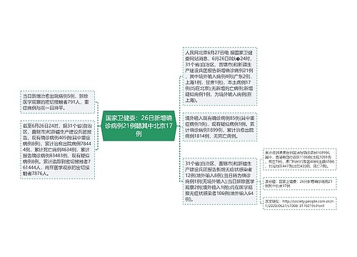 国家卫健委：26日新增确诊病例21例聽其中北京17例