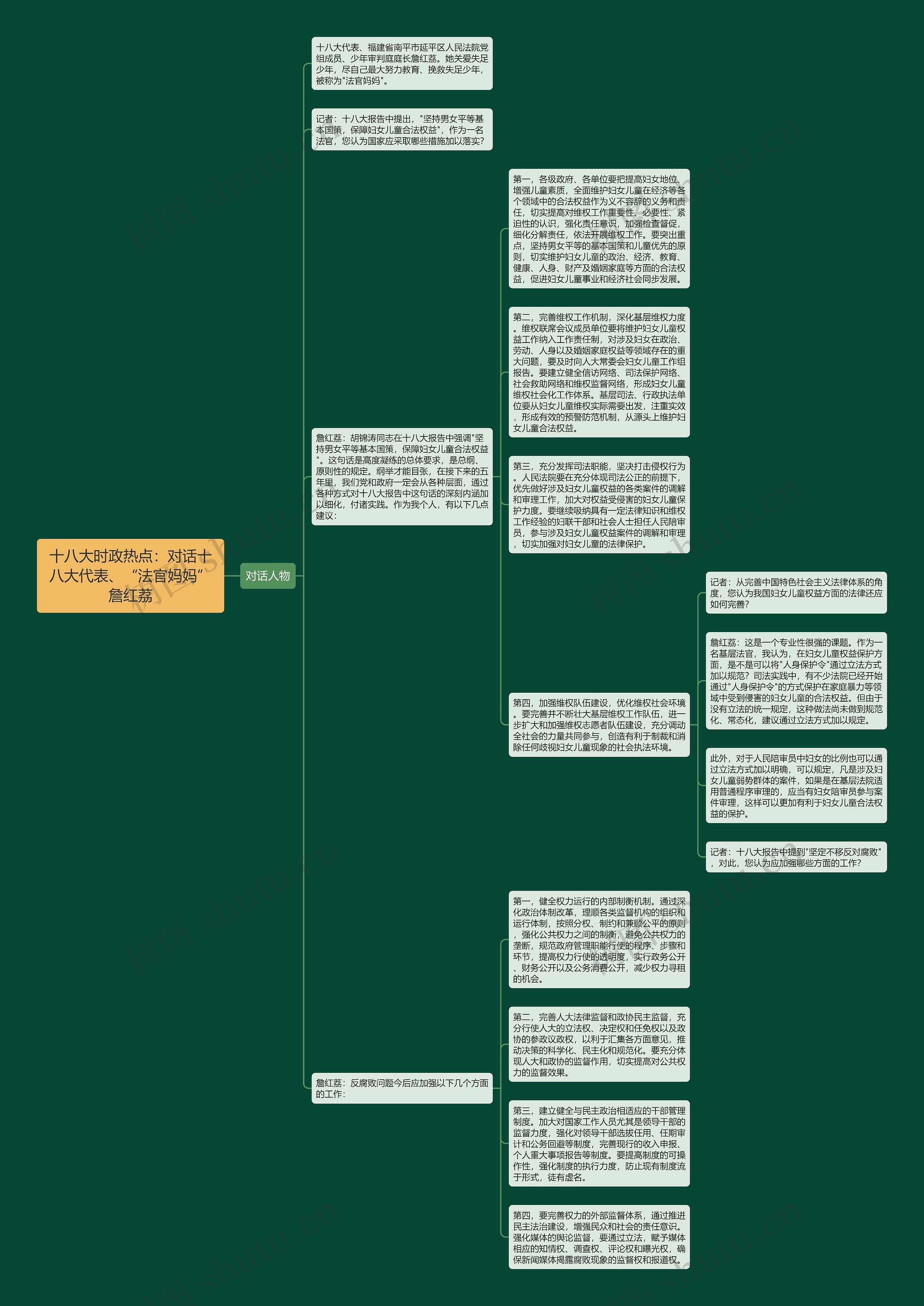 十八大时政热点：对话十八大代表、“法官妈妈”詹红荔思维导图