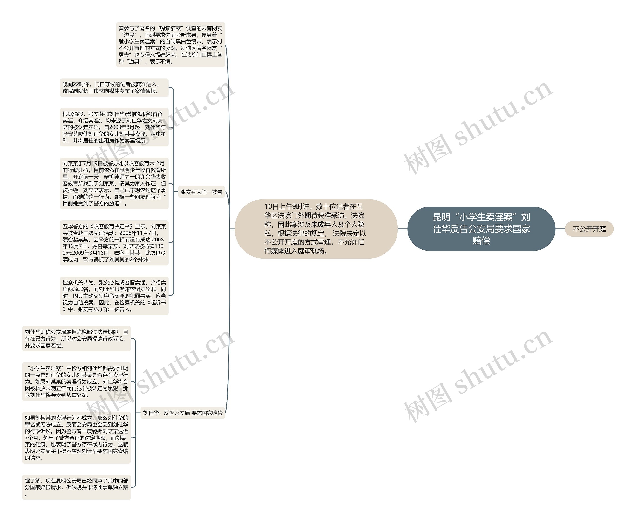 昆明“小学生卖淫案”刘仕华反告公安局要求国家赔偿思维导图