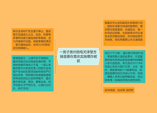 一男子贵州致电天津警方 扬言要在重庆实施爆炸被抓