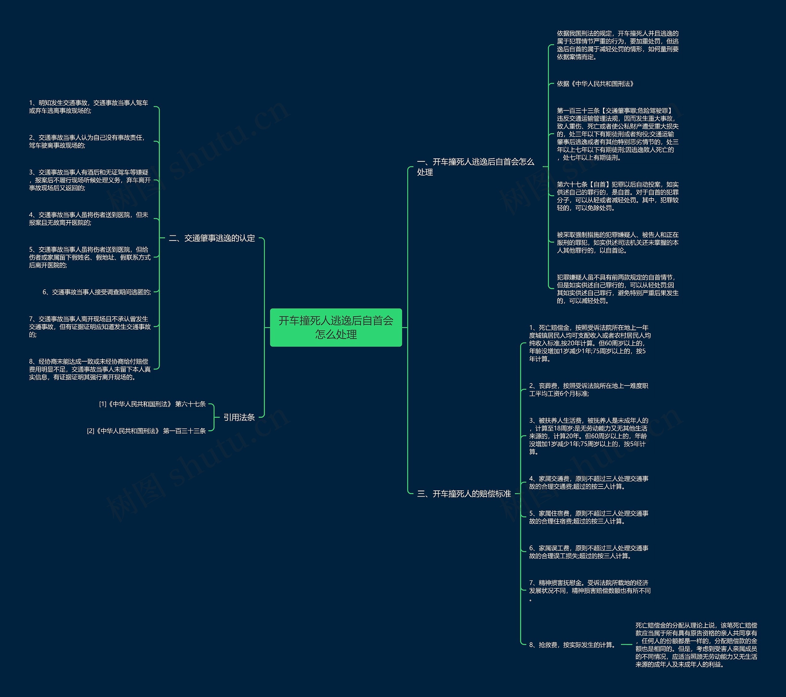 开车撞死人逃逸后自首会怎么处理思维导图