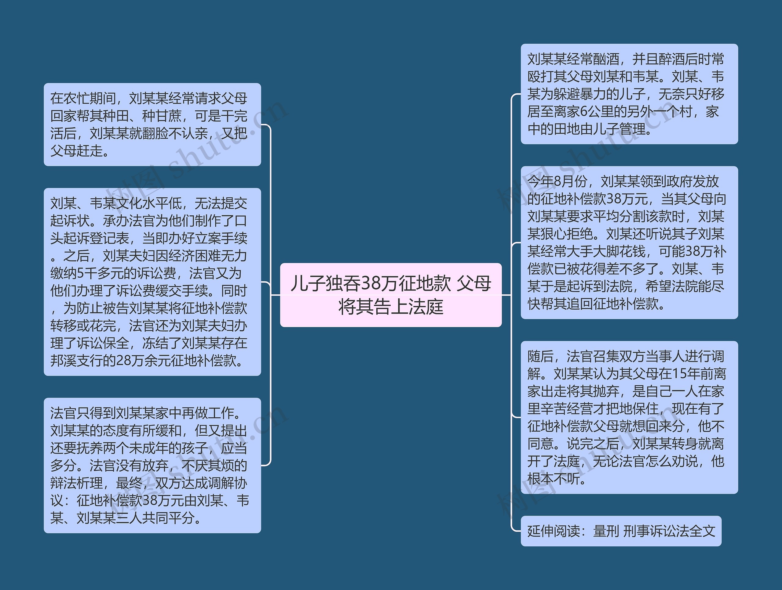 儿子独吞38万征地款 父母将其告上法庭思维导图