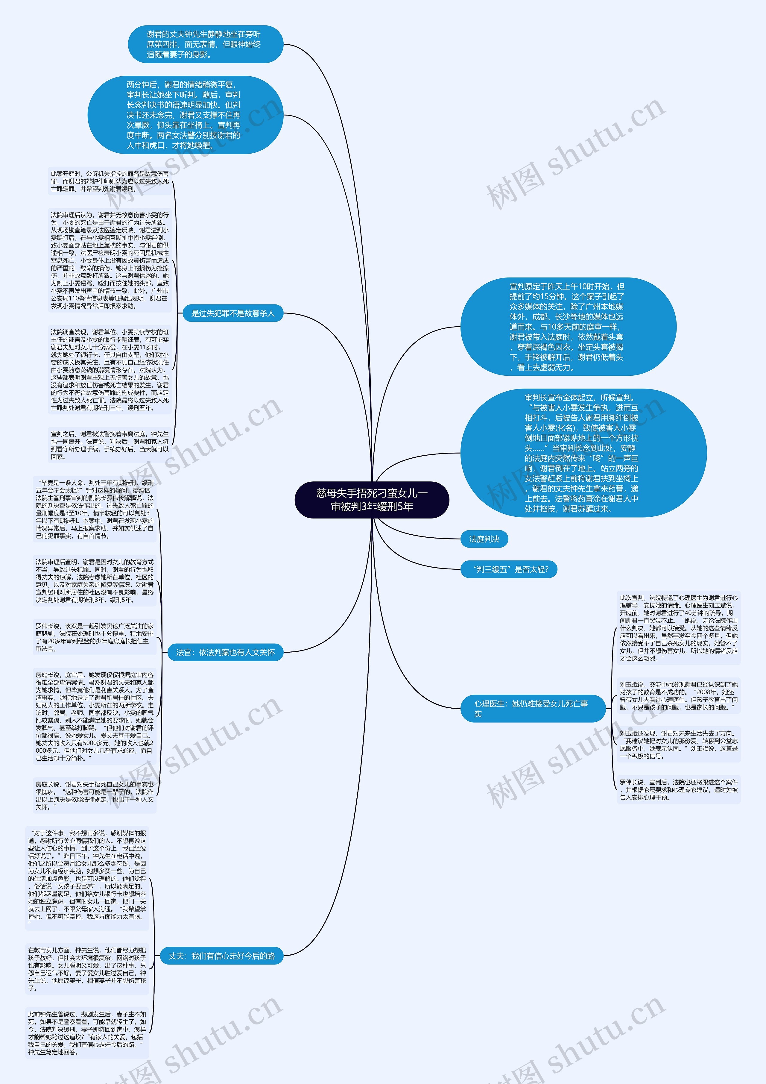 慈母失手捂死刁蛮女儿一审被判3年缓刑5年思维导图高清图 慈母失手捂死刁蛮女儿一审被判3年缓刑5年思维导图
