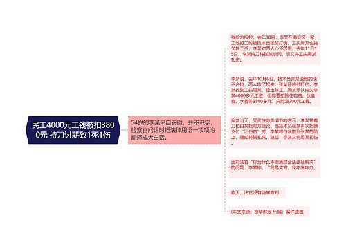 民工4000元工钱被扣3800元 持刀讨薪致1死1伤