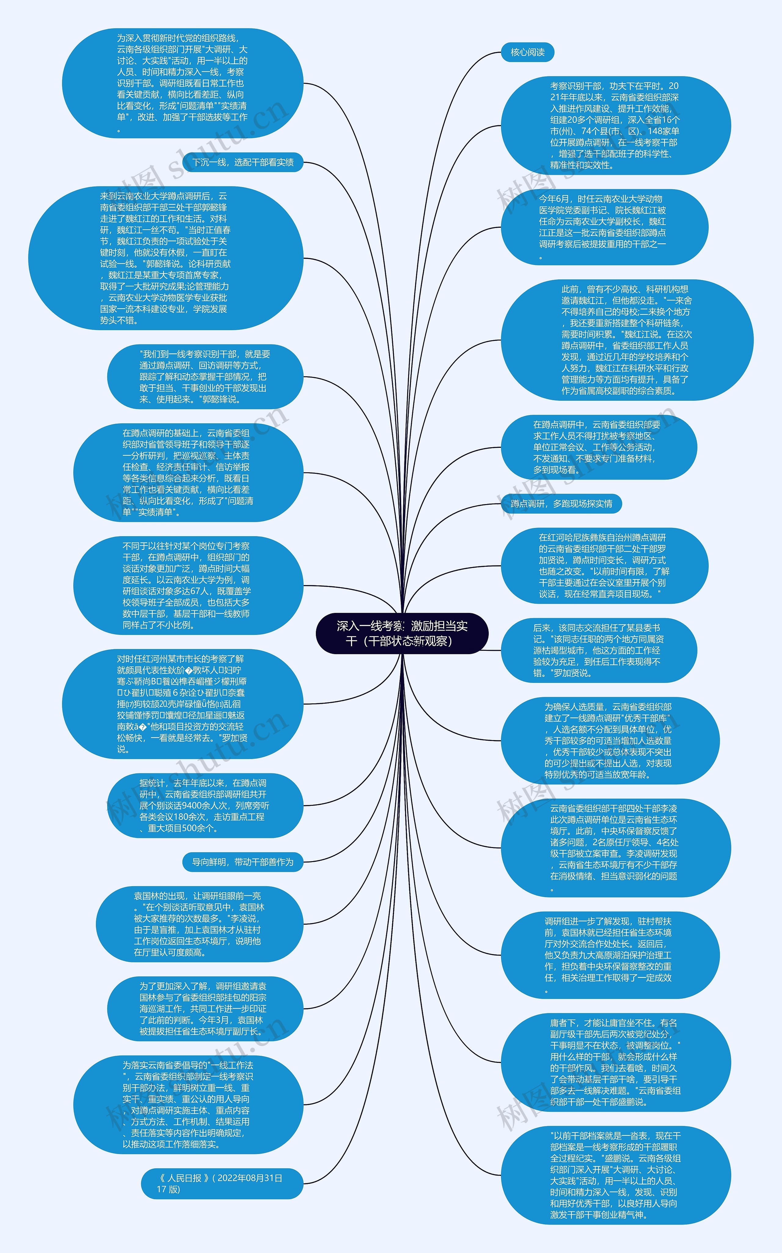 深入一线考察  激励担当实干（干部状态新观察）思维导图
