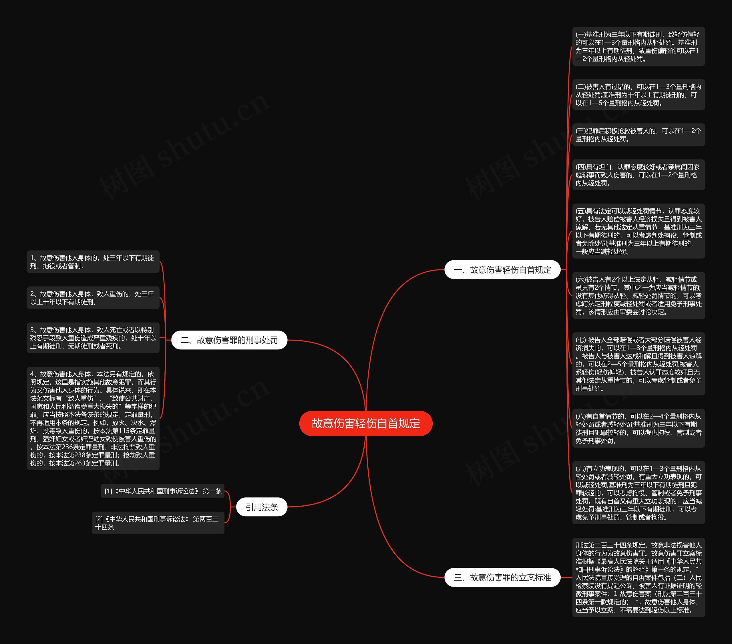 故意伤害轻伤自首规定思维导图
