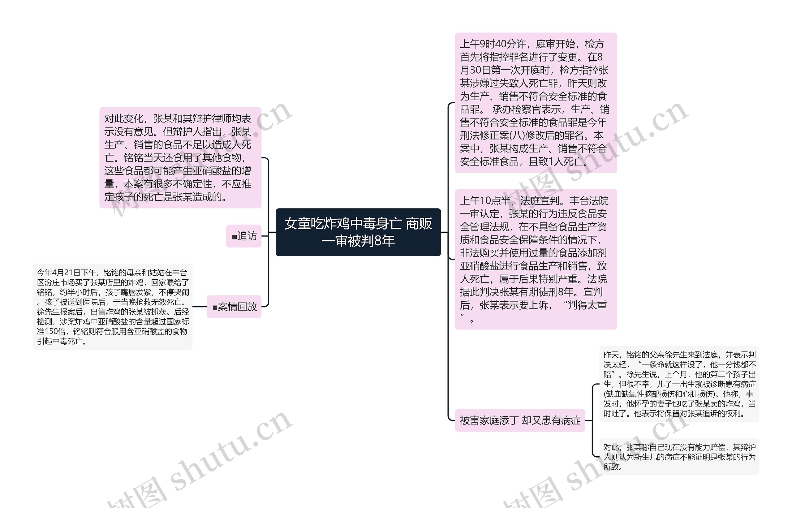 女童吃炸鸡中毒身亡 商贩一审被判8年思维导图