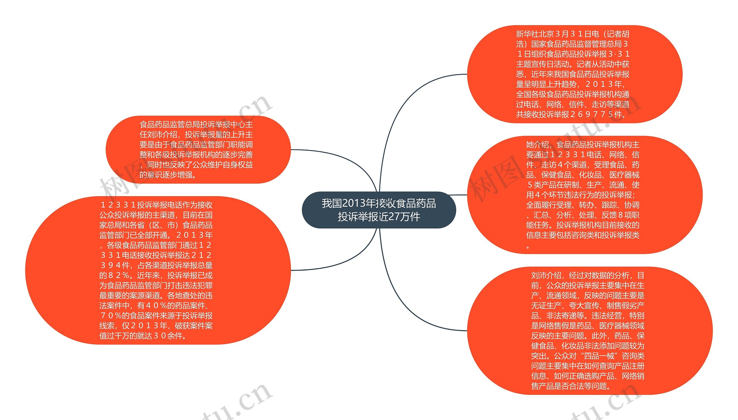 我国2013年接收食品药品投诉举报近27万件思维导图