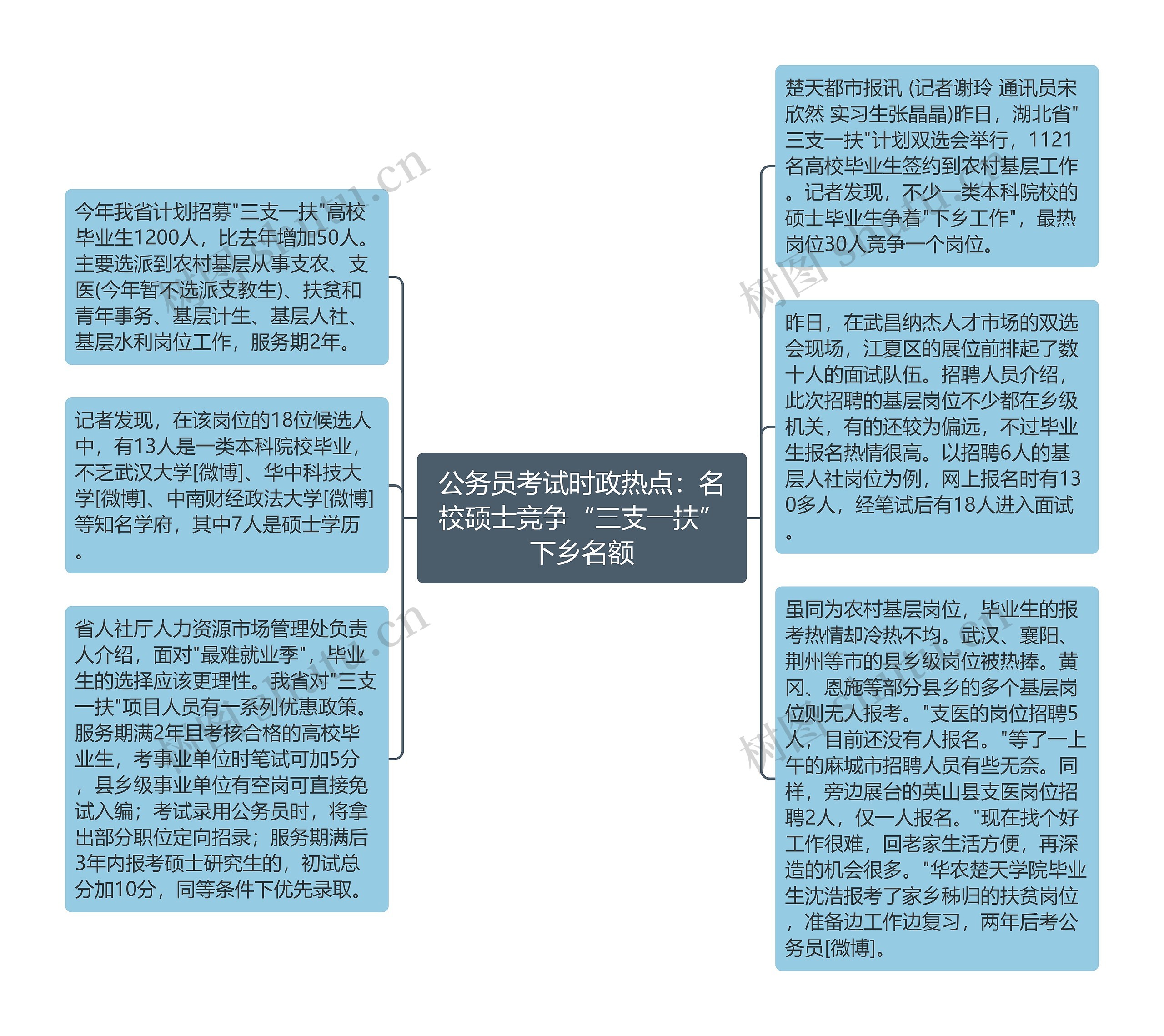 公务员考试时政热点：名校硕士竞争“三支一扶”下乡名额思维导图