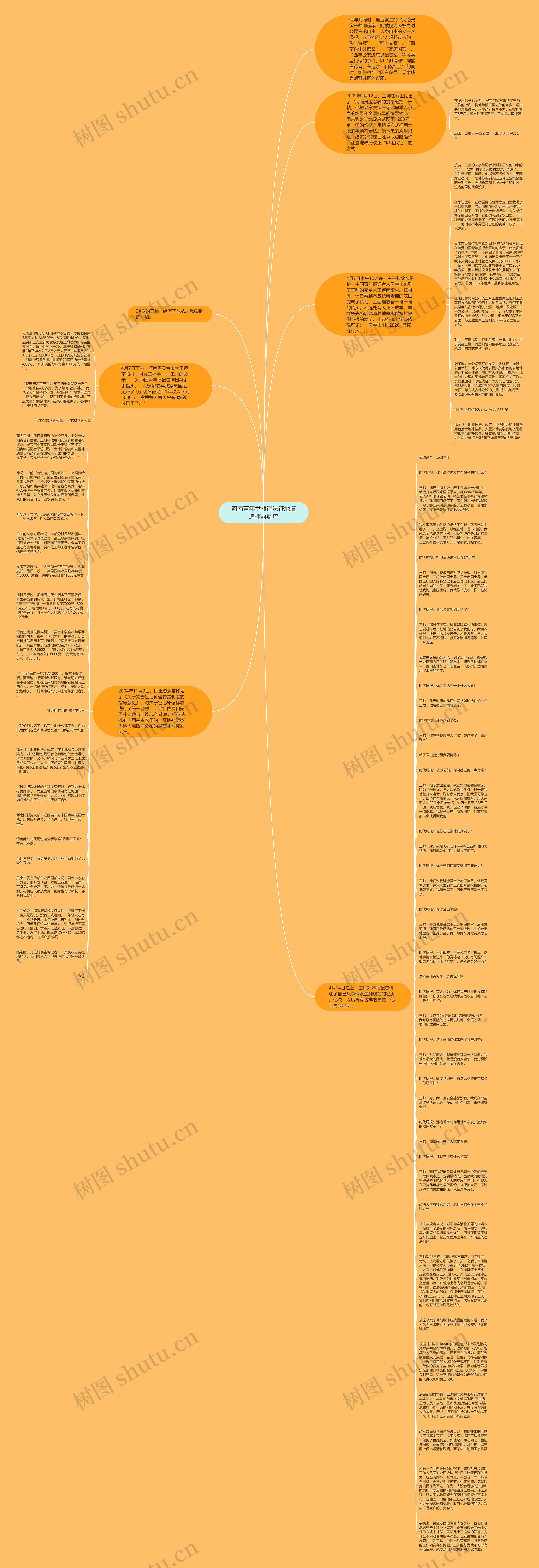 河南青年举报违法征地遭追捕再调查思维导图