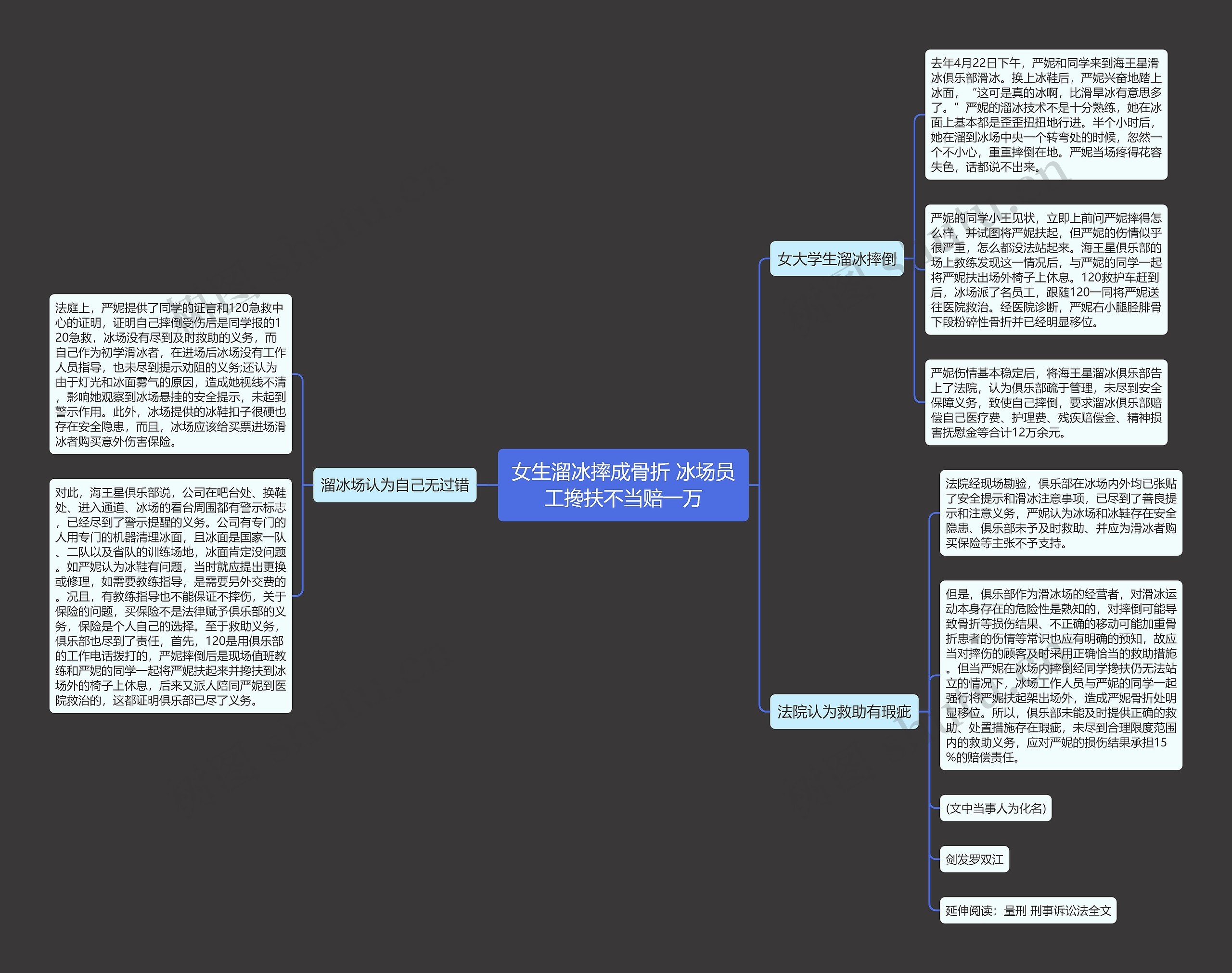 女生溜冰摔成骨折 冰场员工搀扶不当赔一万思维导图