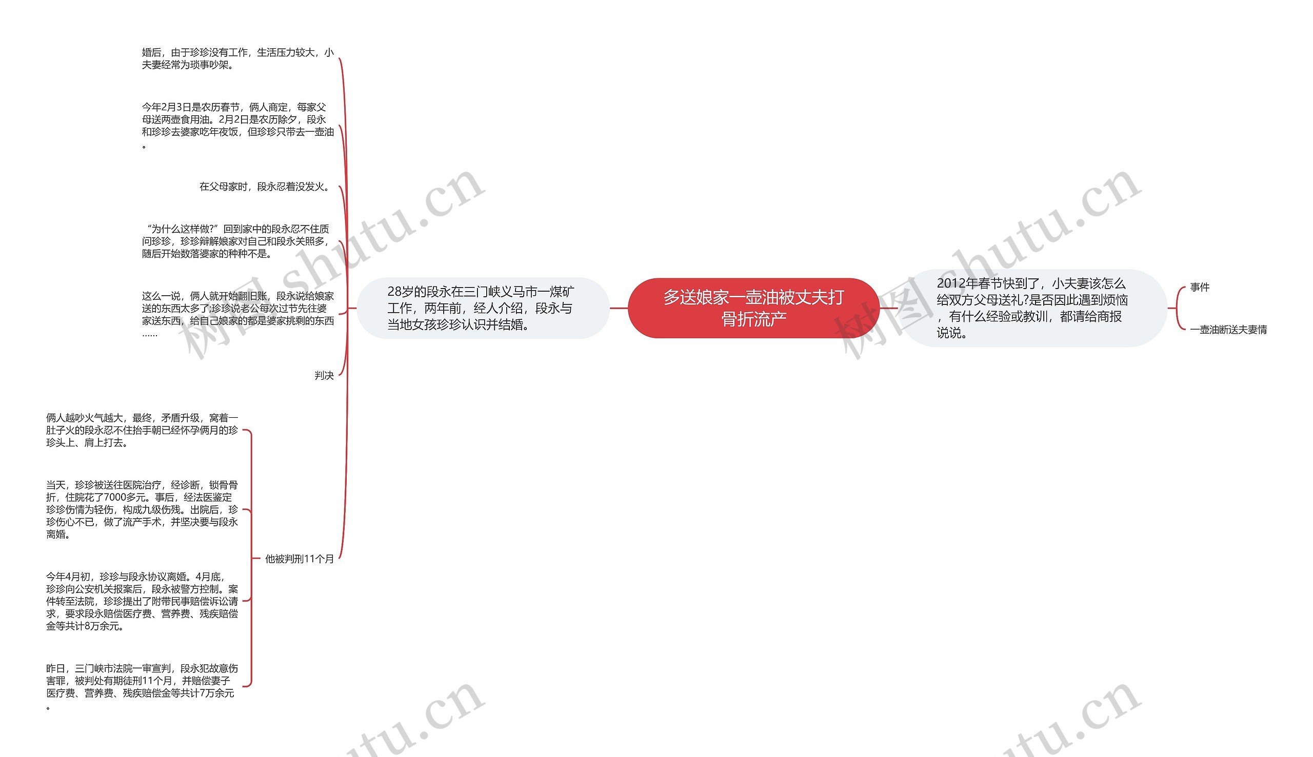 多送娘家一壶油被丈夫打骨折流产思维导图