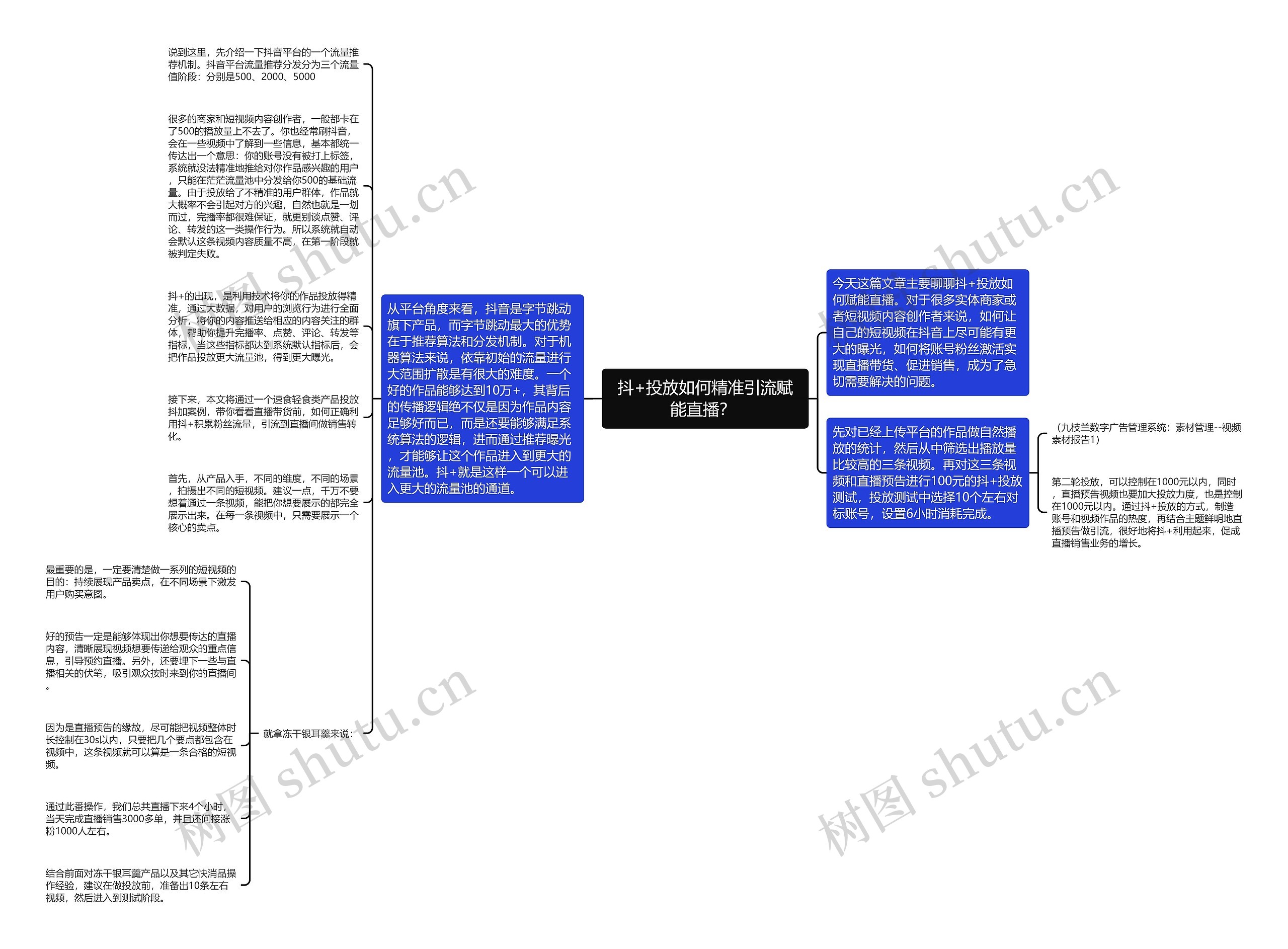 抖+投放如何精准引流赋能直播？ 思维导图