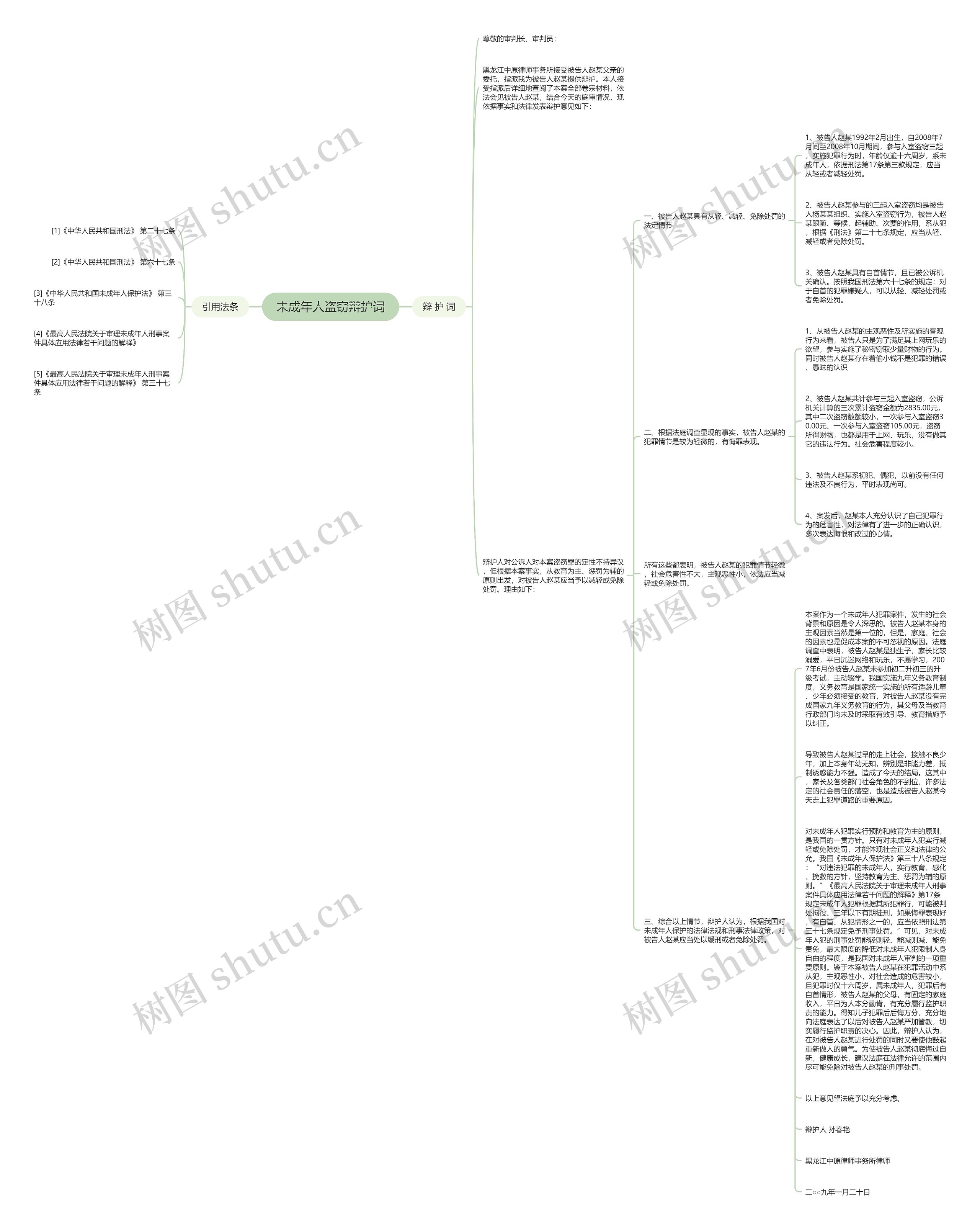 未成年人盗窃辩护词思维导图