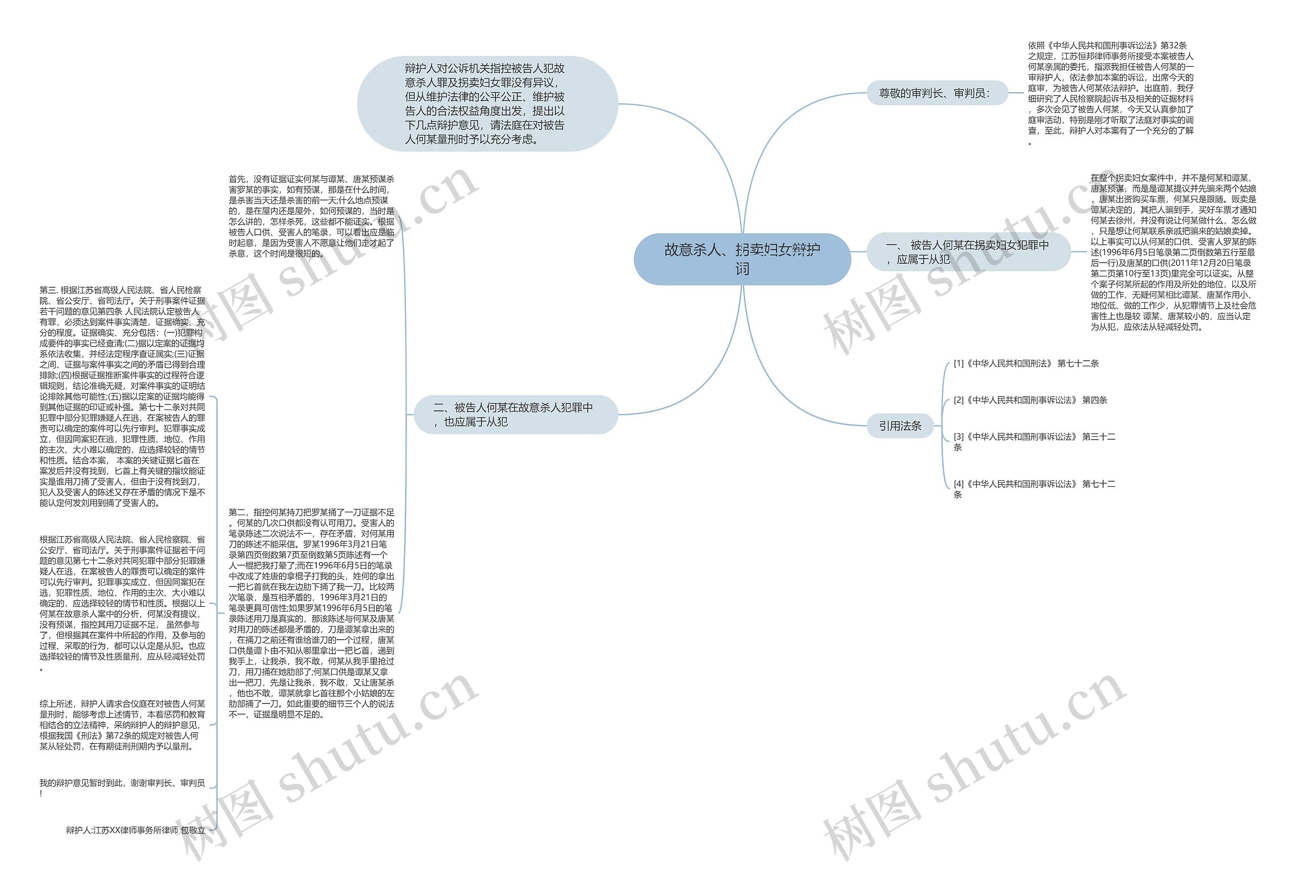 故意杀人、拐卖妇女辩护词思维导图