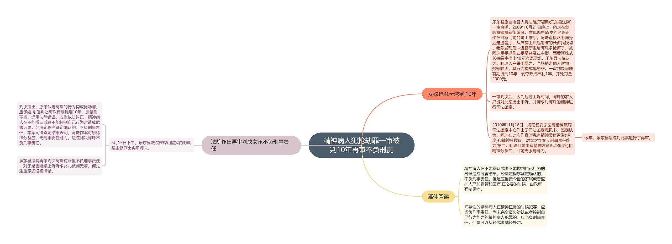 精神病人犯抢劫罪一审被判10年再审不负刑责思维导图